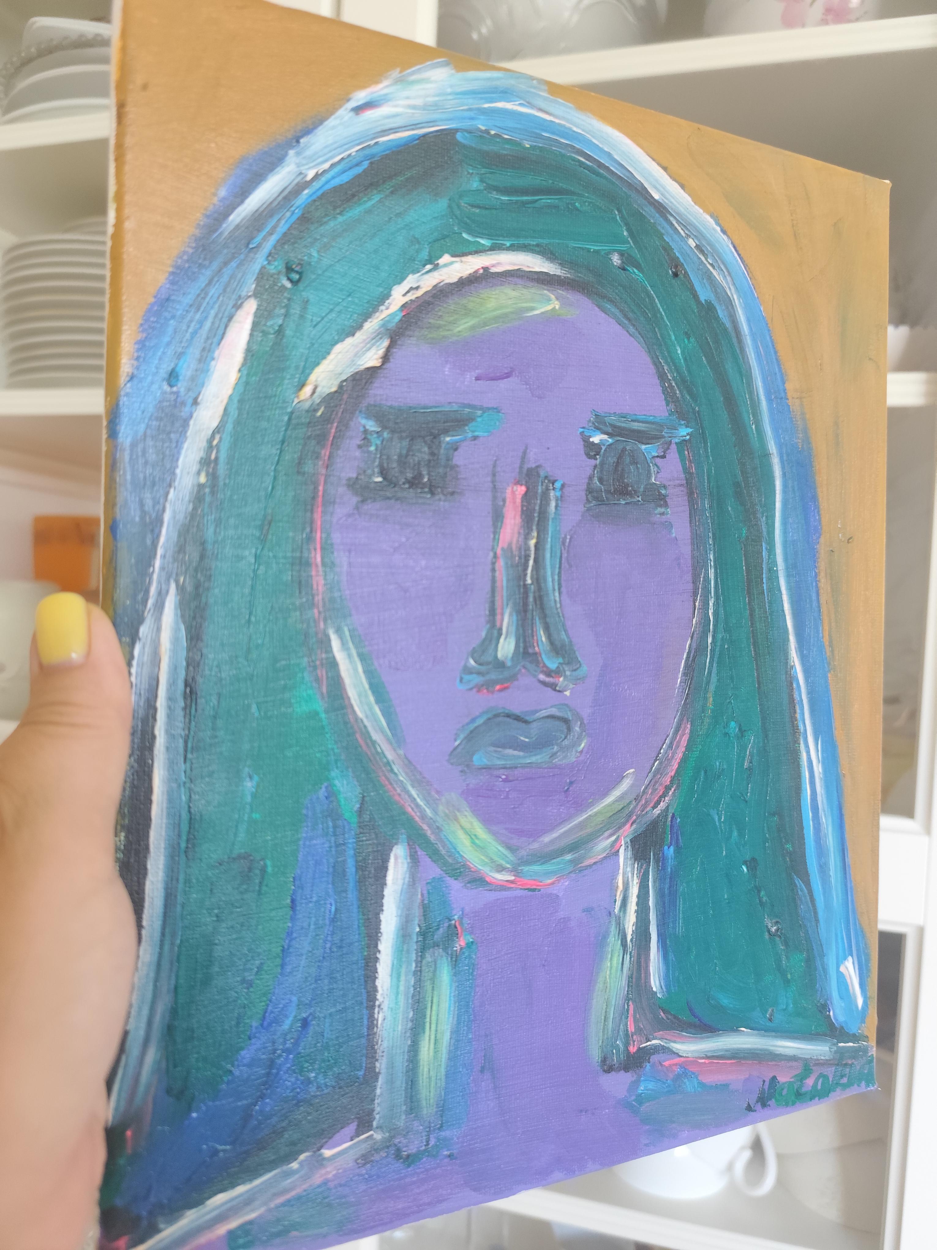 Contemporary Expressionist portrait woman acrylic on canvas 