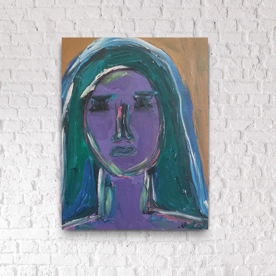Contemporary Expressionist portrait woman acrylic on canvas 