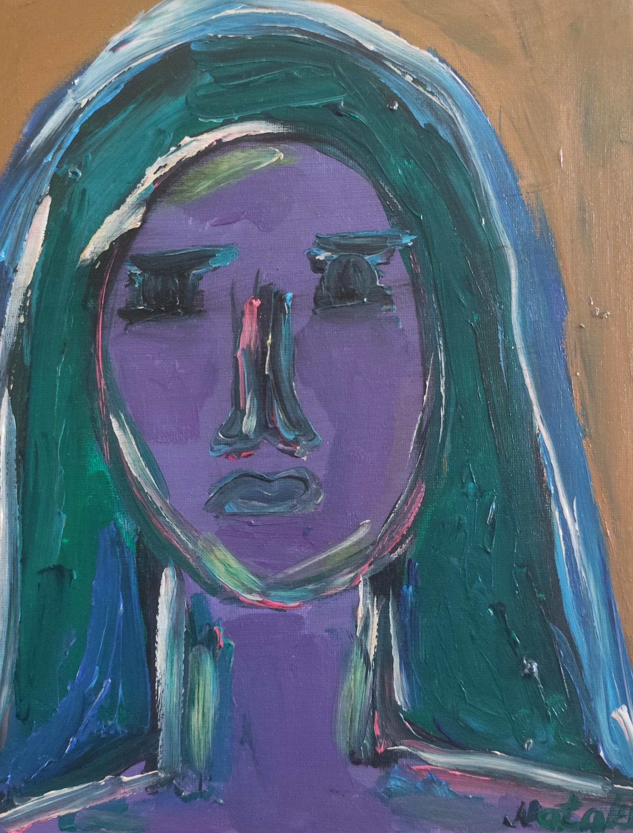 Portrait expressionniste contemporain femme acrylique sur toile "Inner flame"