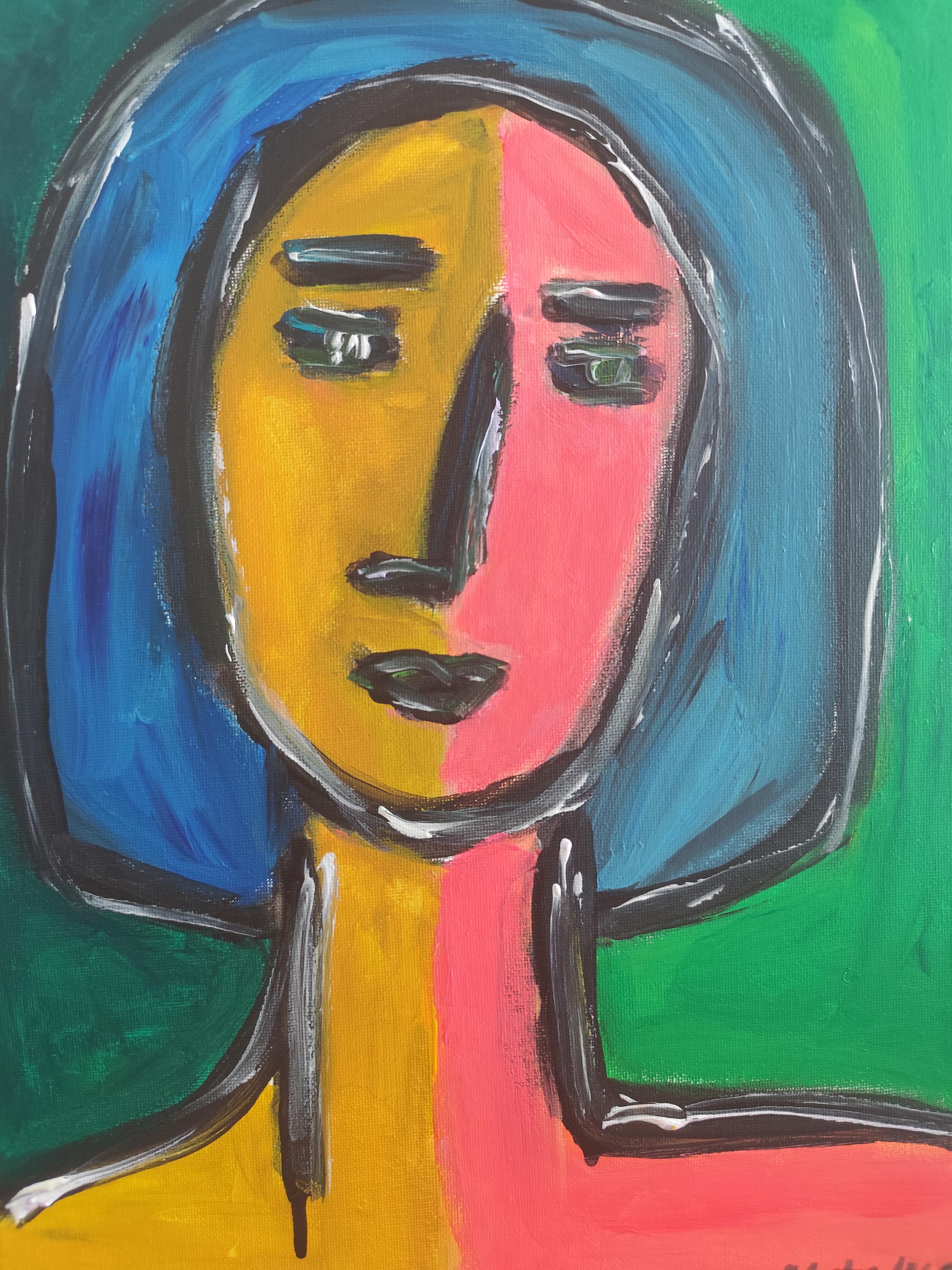 Portrait expressionniste contemporain femme acrylique sur toile 