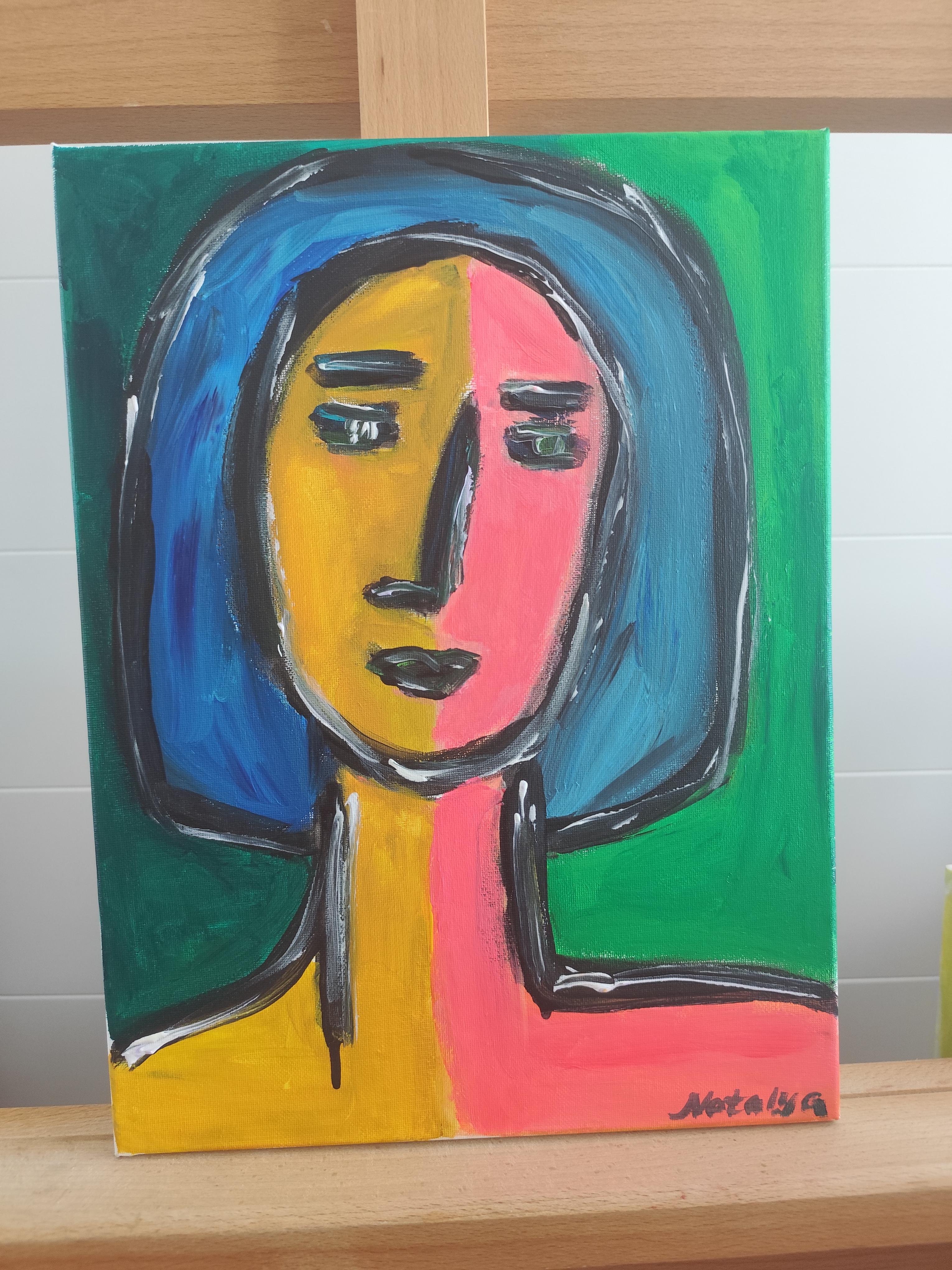 Portrait expressionniste contemporain femme acrylique sur toile 