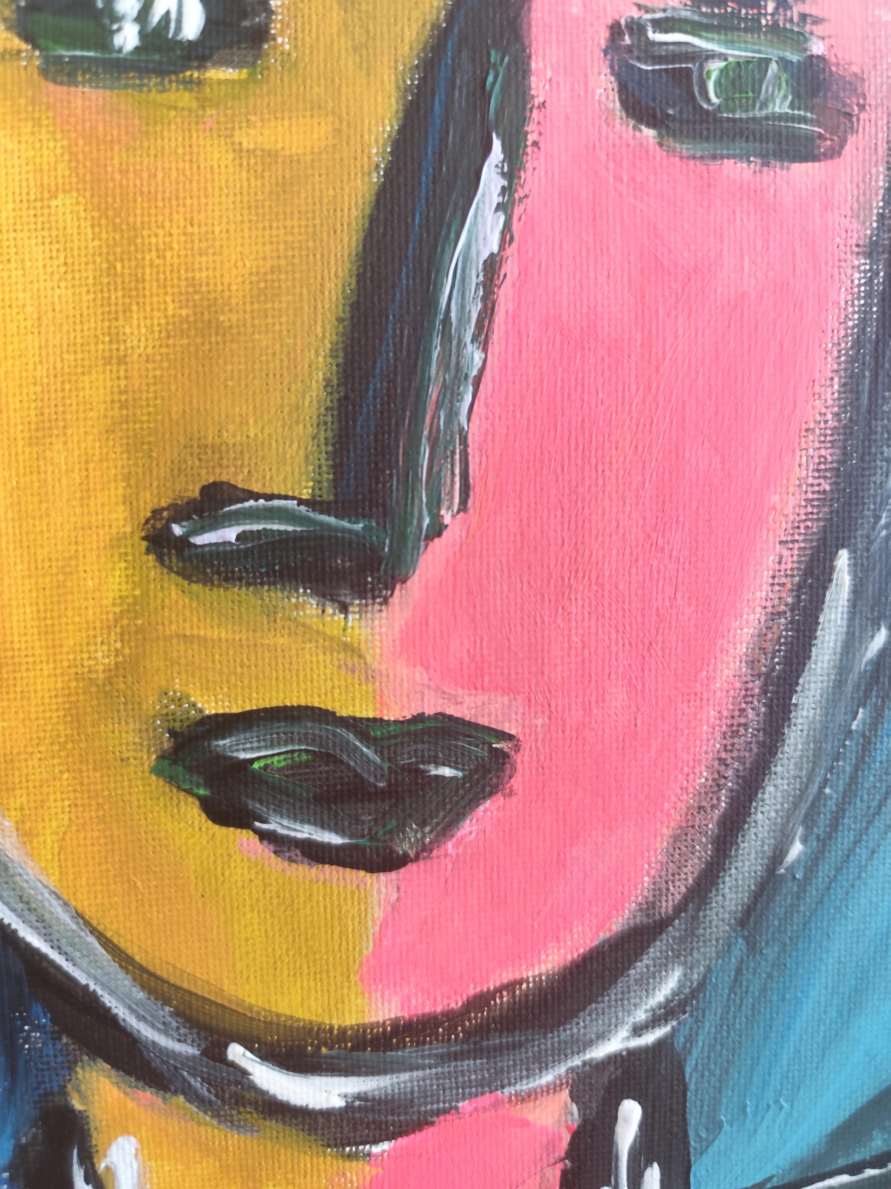 Portrait expressionniste contemporain femme acrylique sur toile 