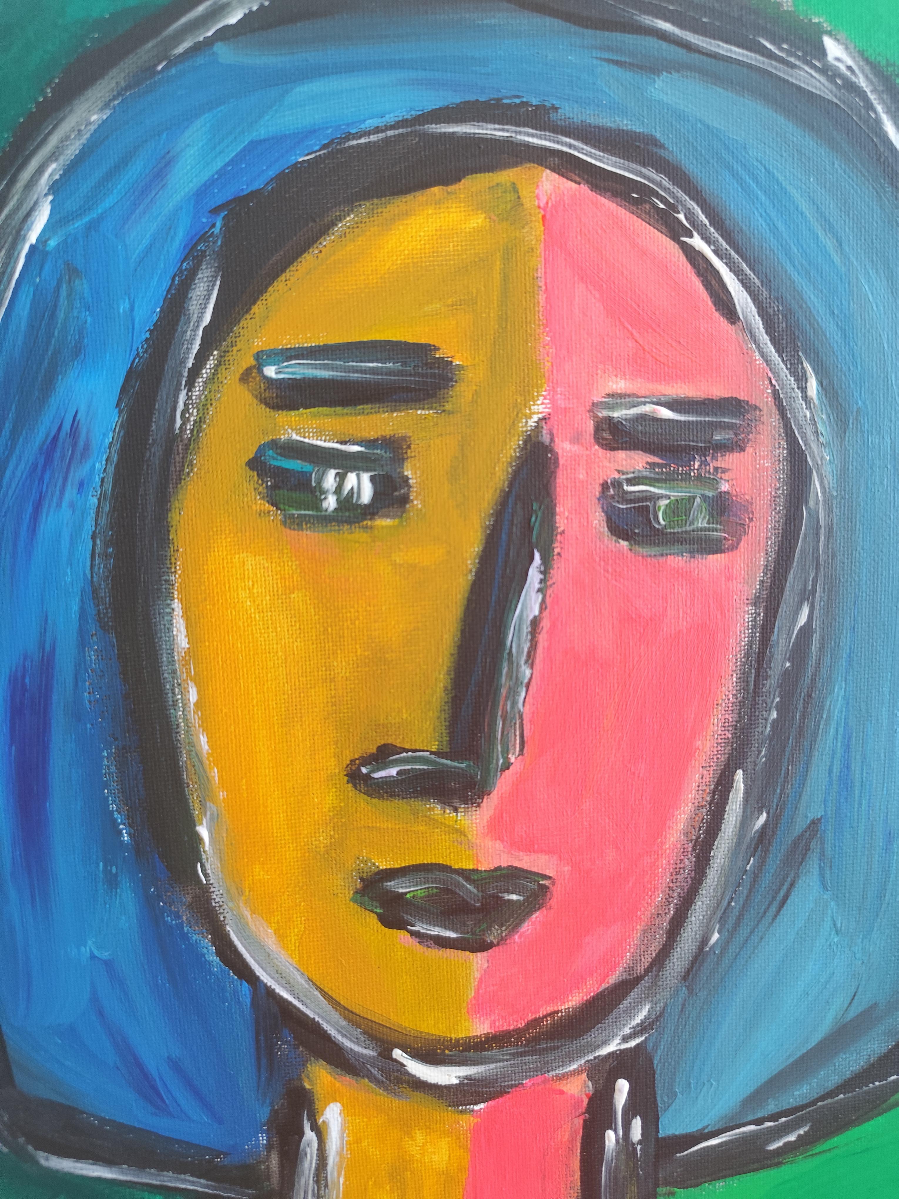 Portrait expressionniste contemporain femme acrylique sur toile 
