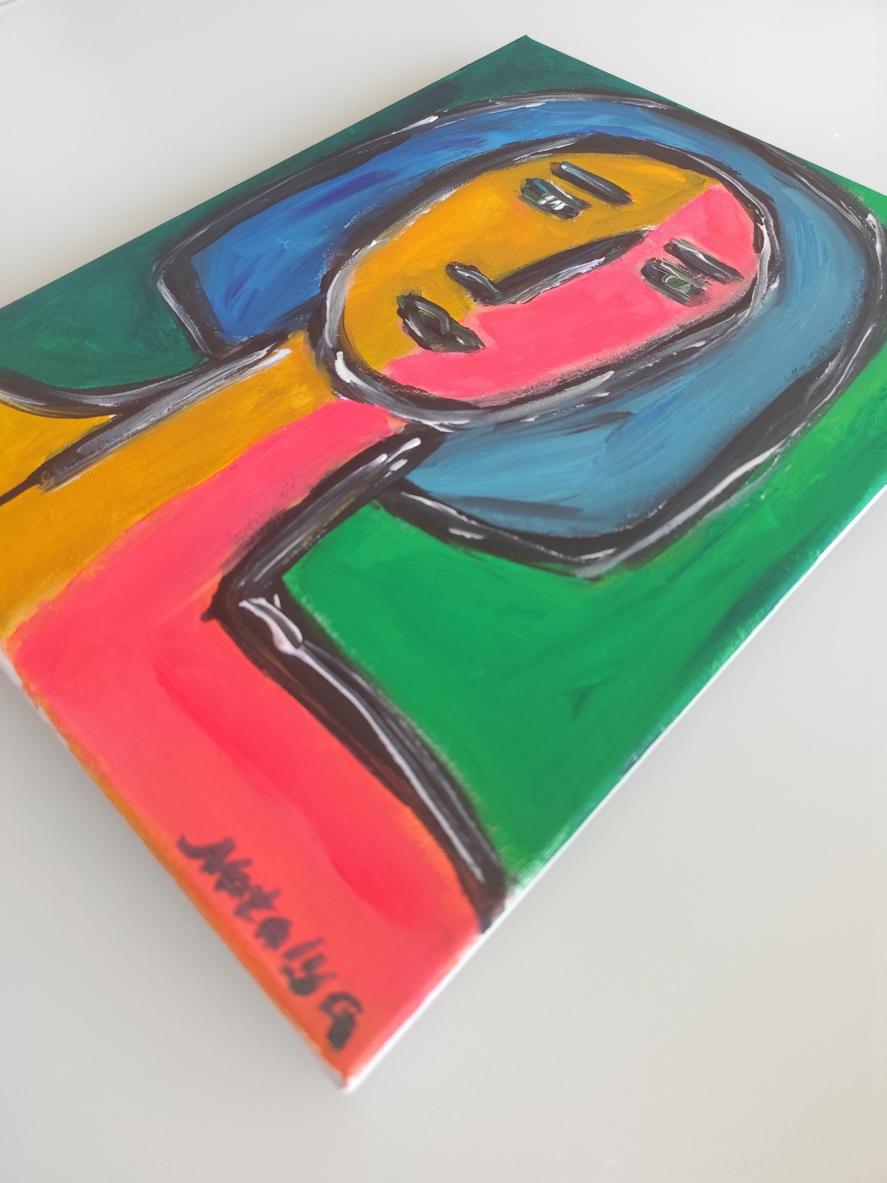Portrait expressionniste contemporain femme acrylique sur toile 