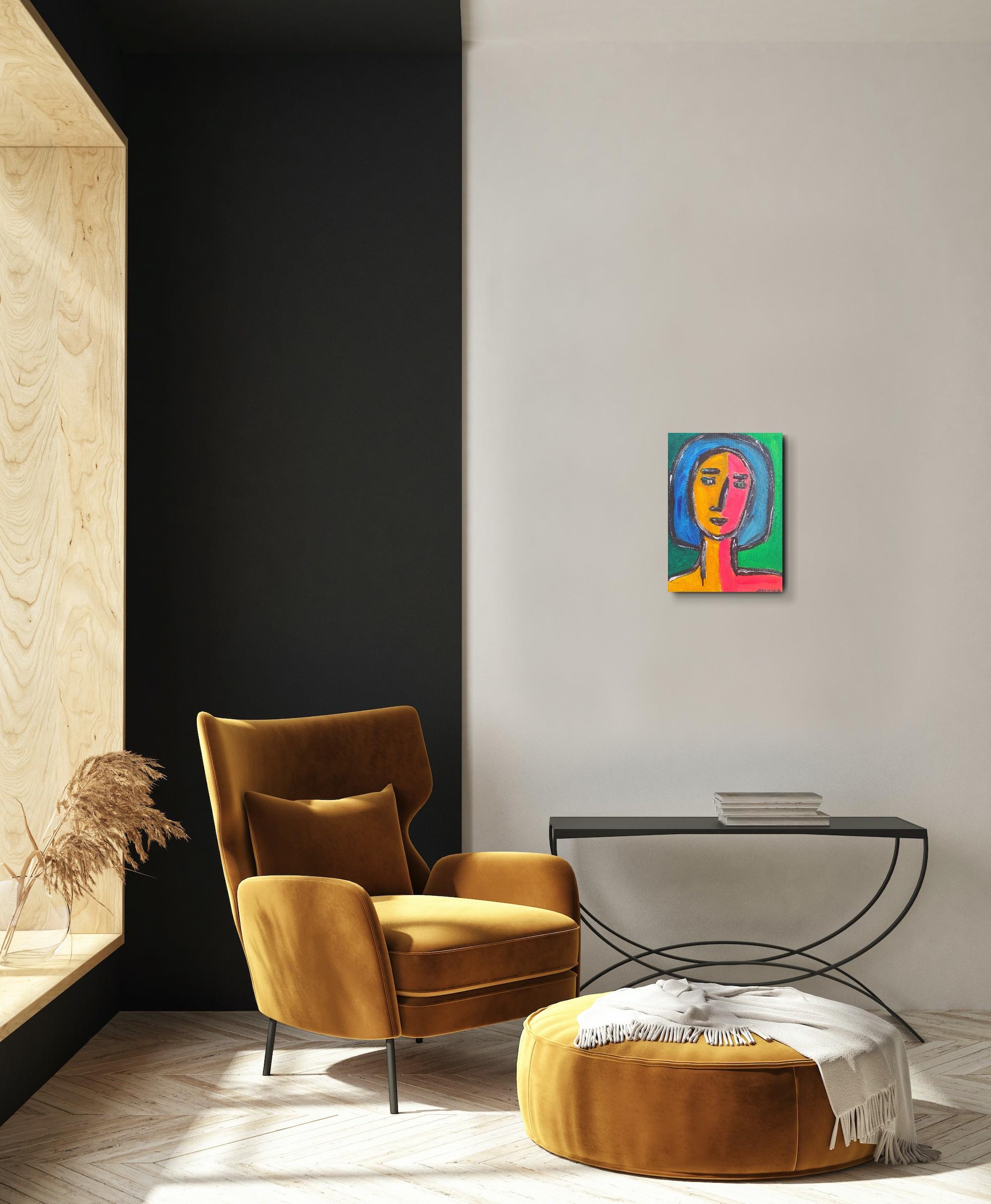 Portrait expressionniste contemporain femme acrylique sur toile 