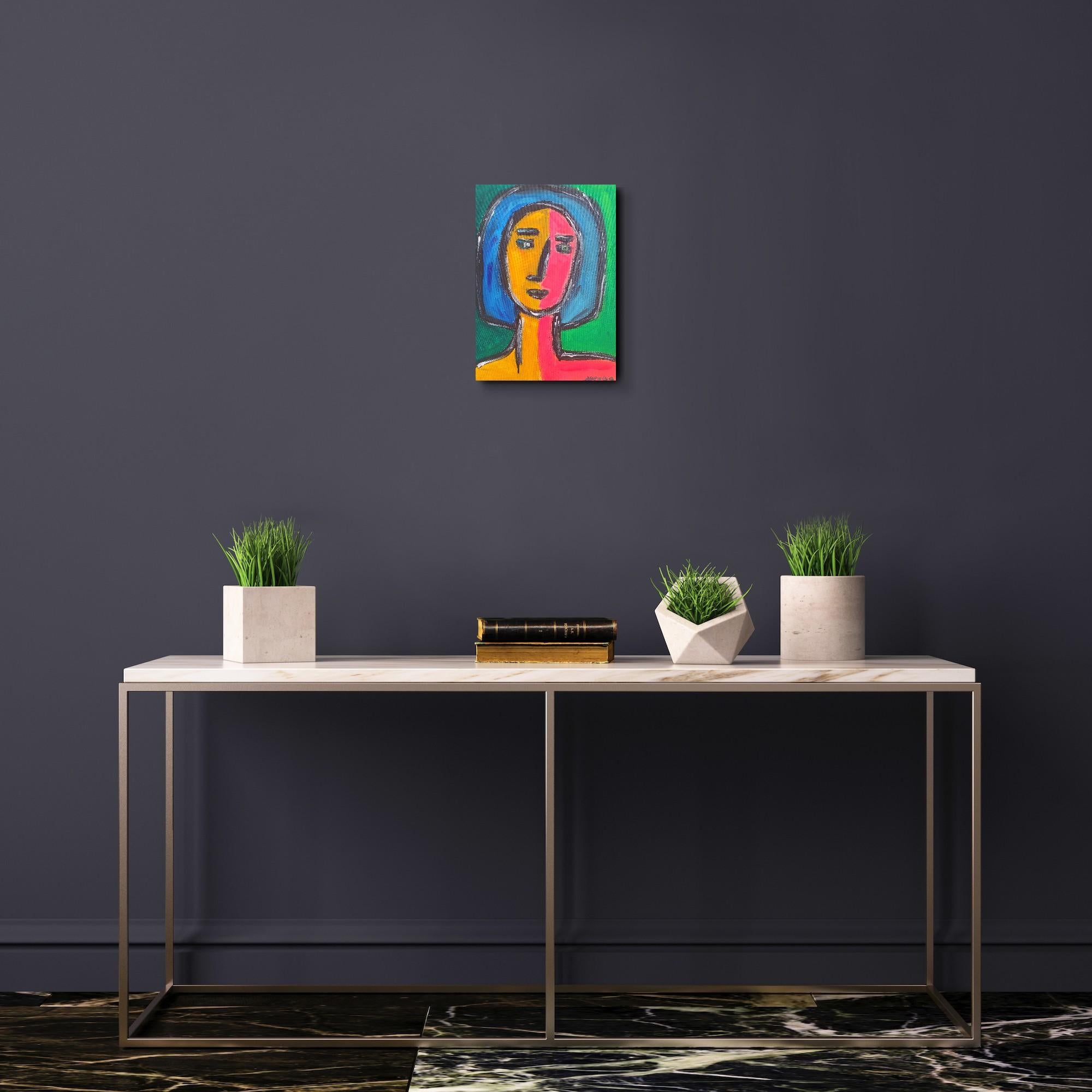 Portrait expressionniste contemporain femme acrylique sur toile 