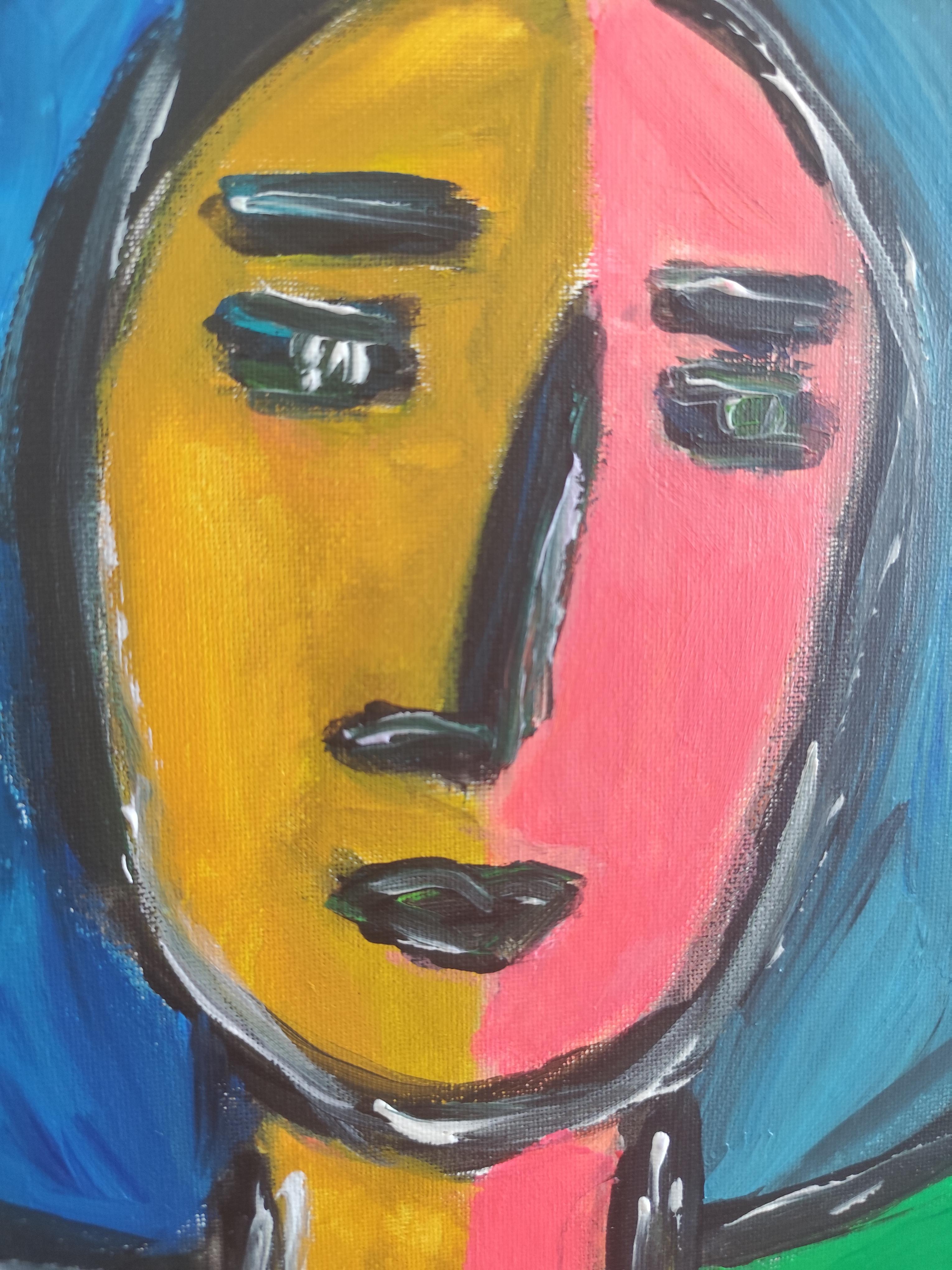 Portrait expressionniste contemporain femme acrylique sur toile 