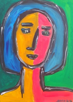 Retrato expresionista contemporáneo mujer acrílico sobre lienzo "Espíritu resistente"