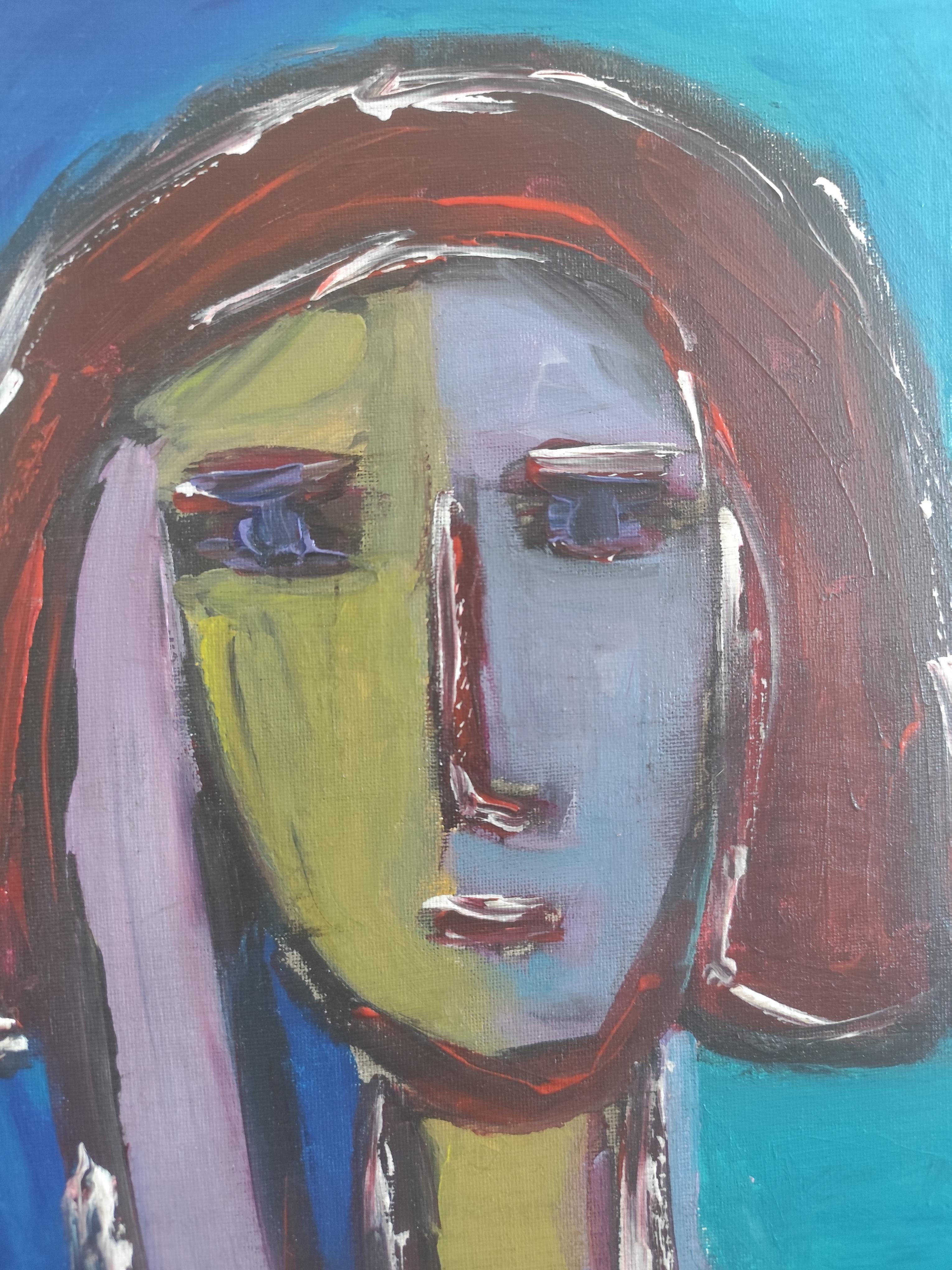 Portrait de femme expressionniste contemporain acrylique sur toile 