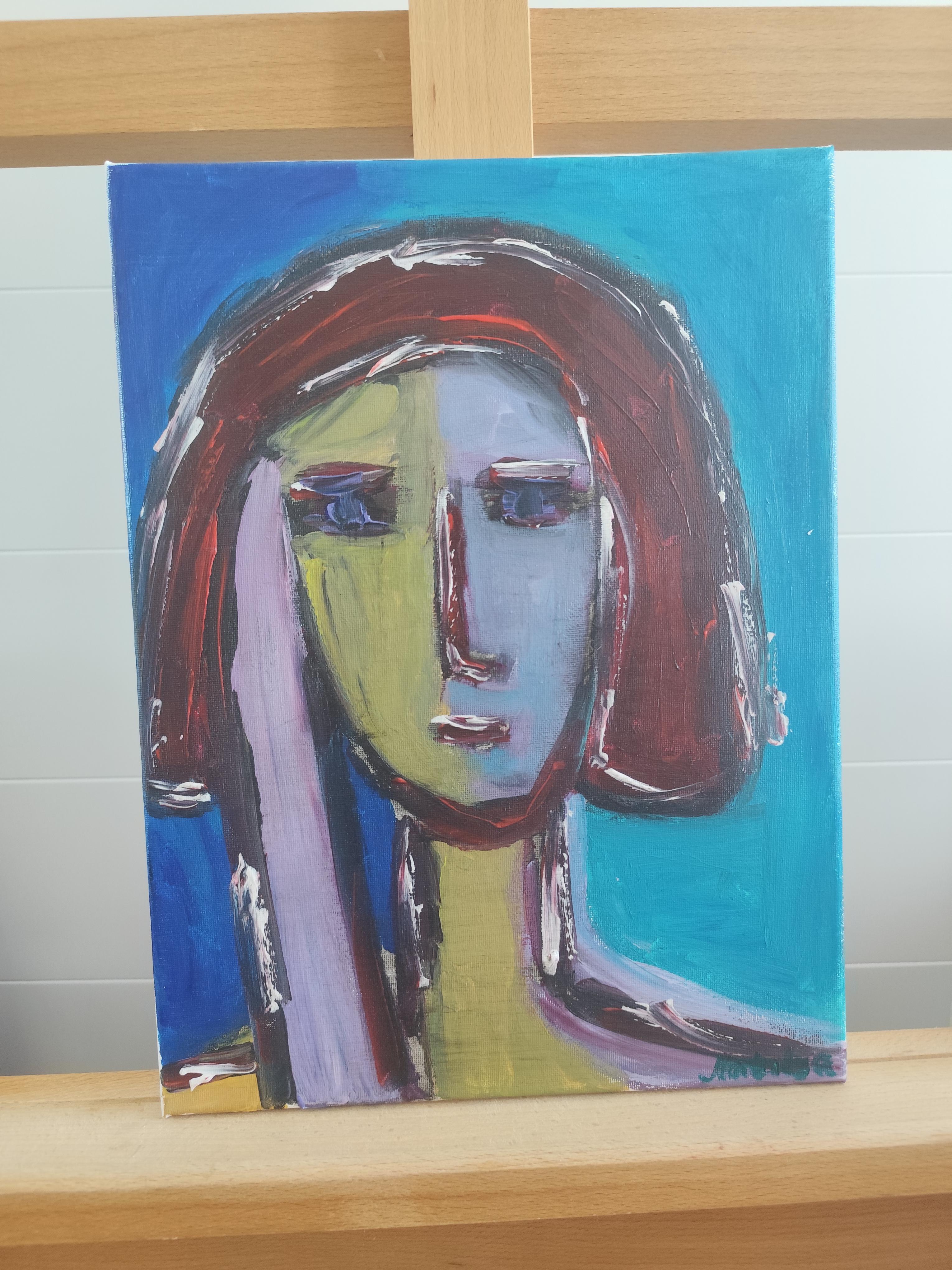 Portrait de femme expressionniste contemporain acrylique sur toile 