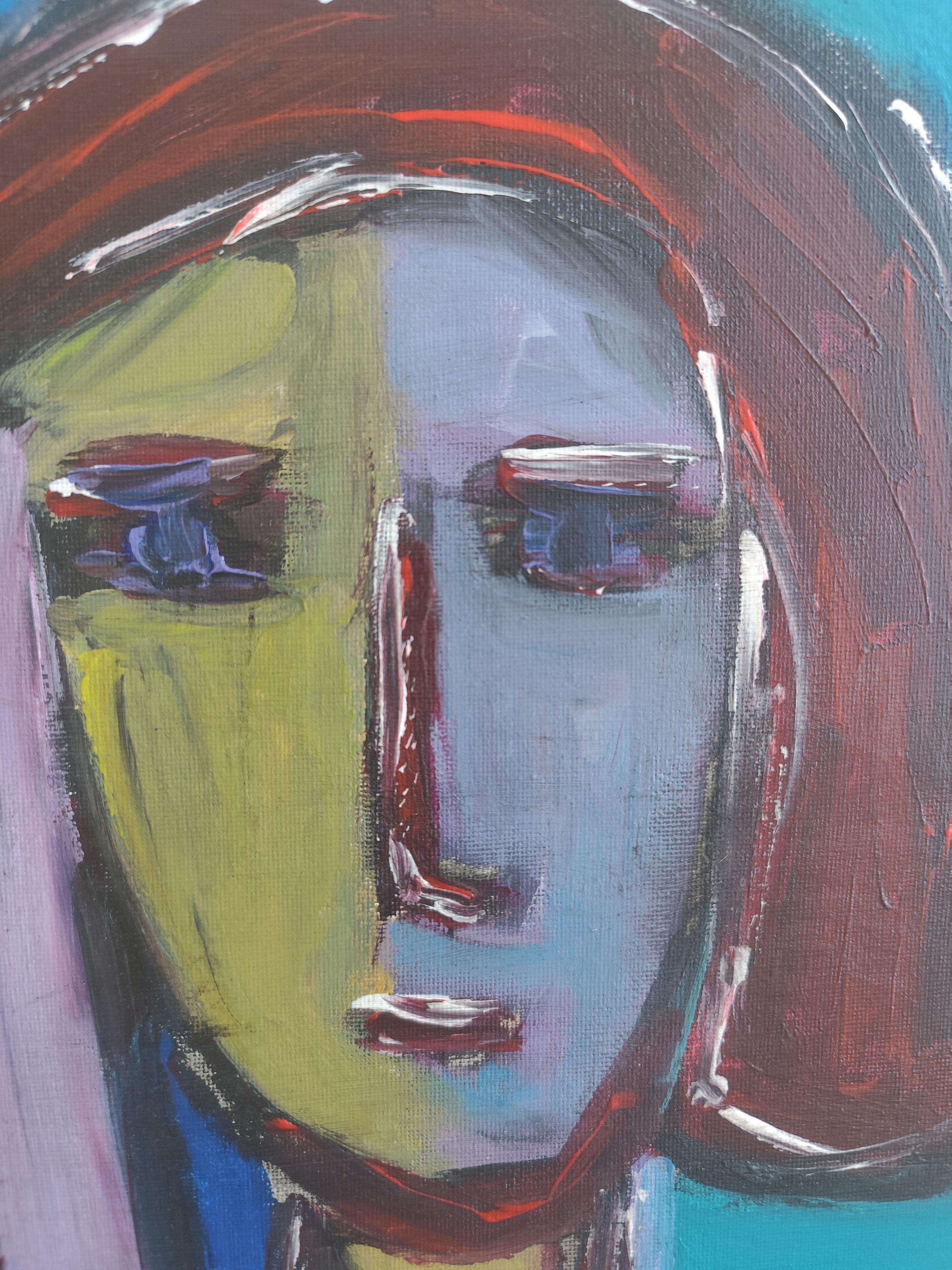 Portrait de femme expressionniste contemporain acrylique sur toile 