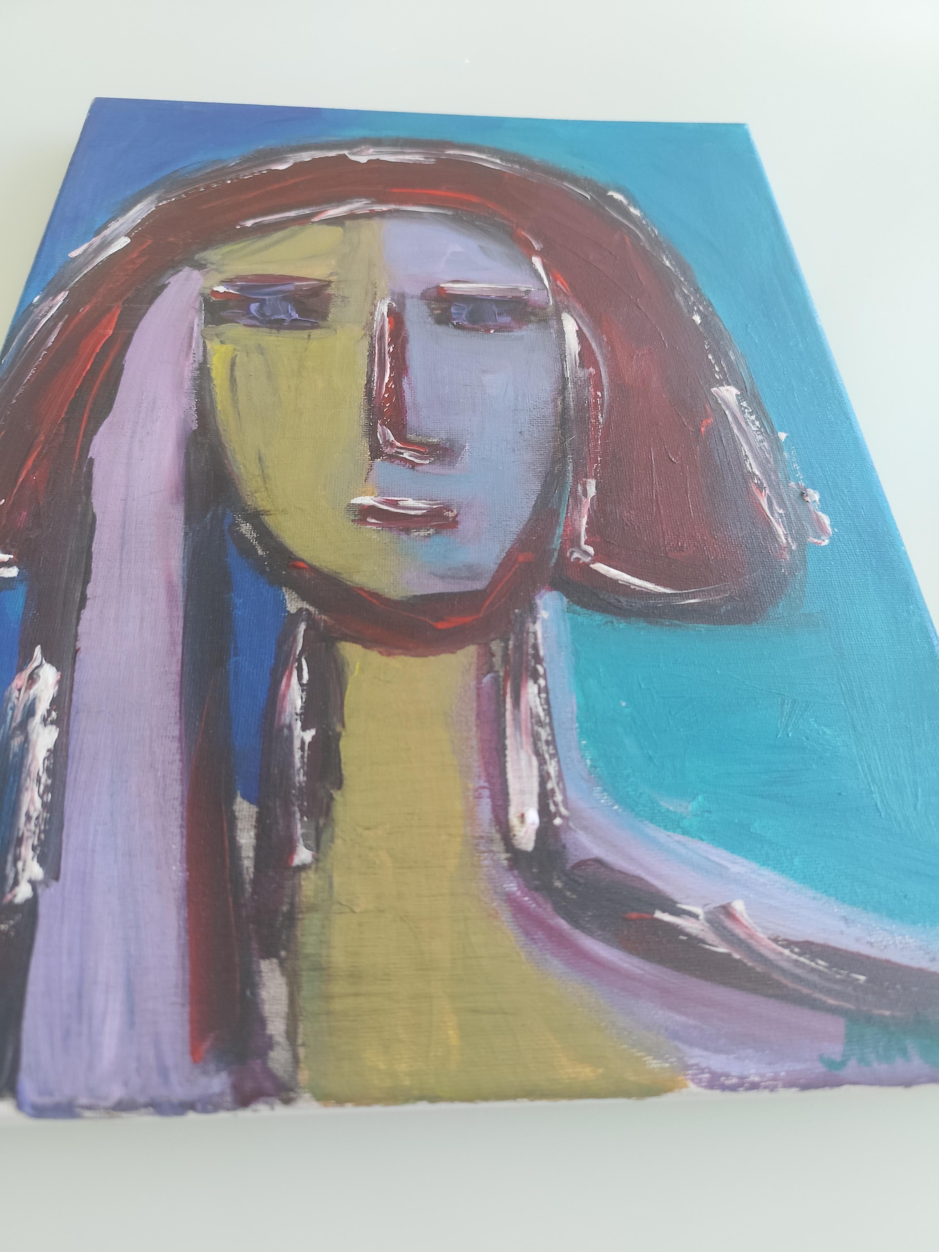 Portrait de femme expressionniste contemporain acrylique sur toile 