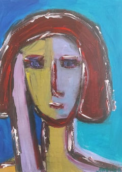 Retrato expresionista contemporáneo mujer acrílico sobre lienzo "Poder silencioso"