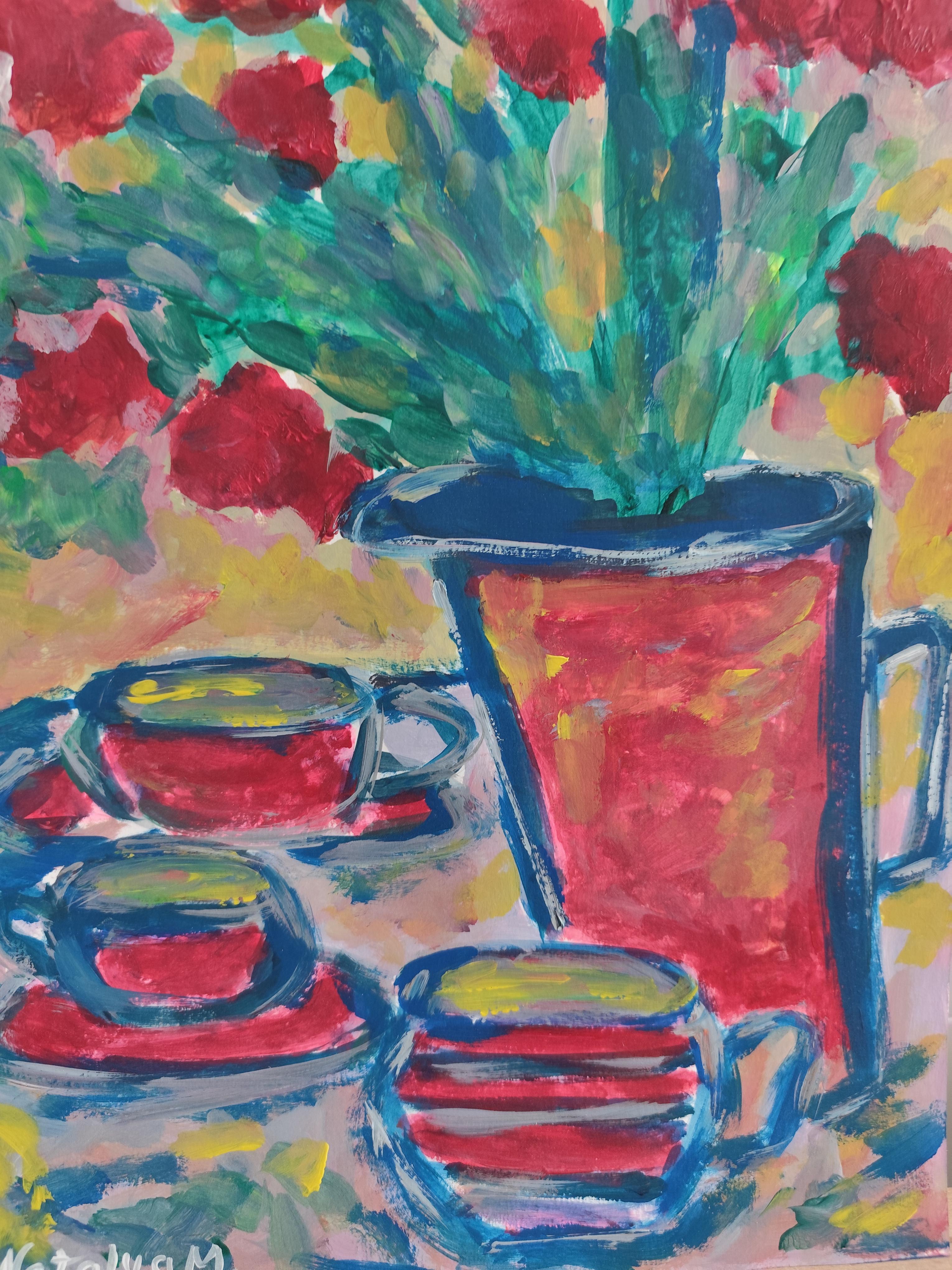 Zeitgenössisches expressionistisches Blumenstillleben 