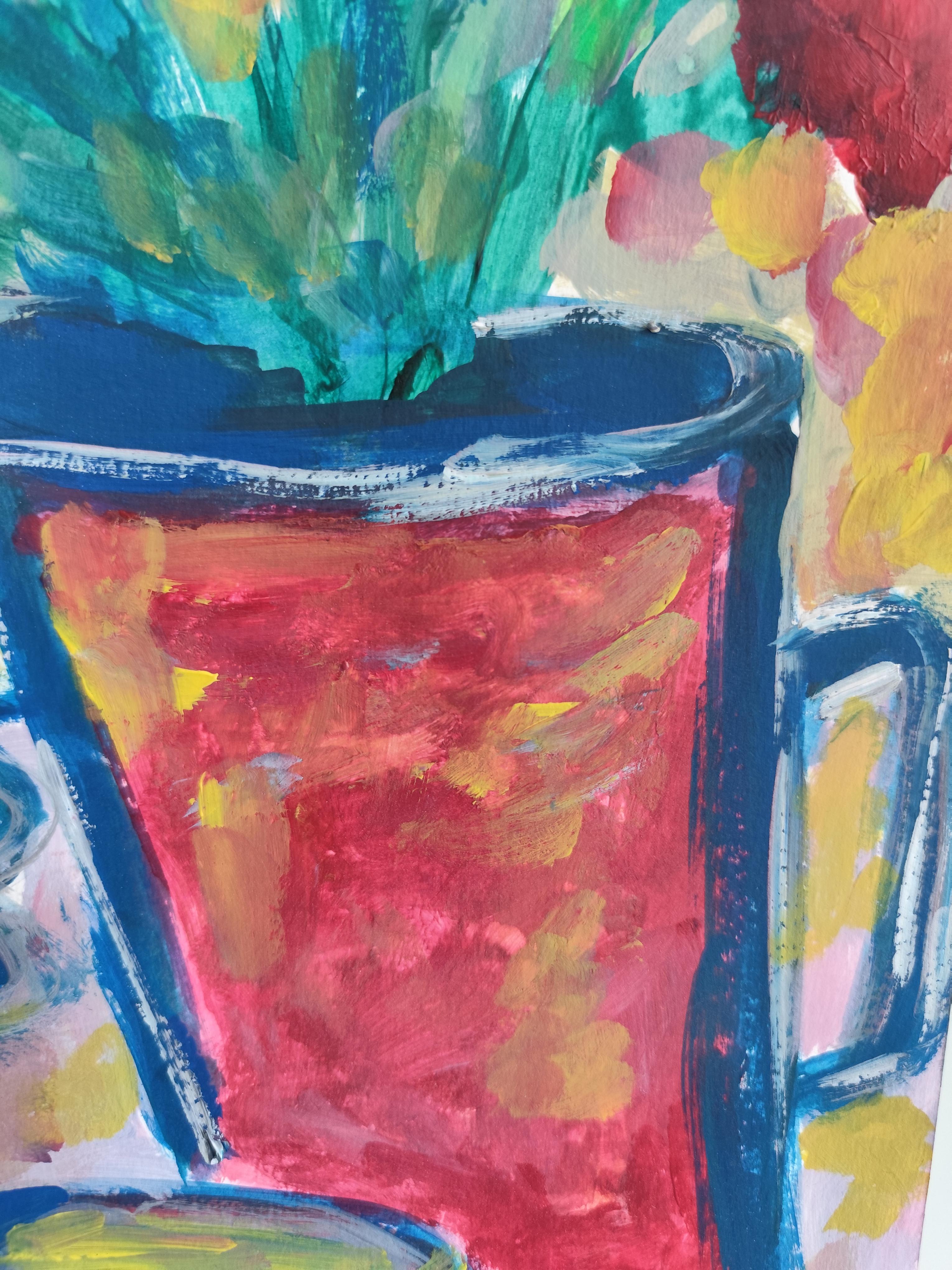 Zeitgenössisches expressionistisches Blumenstillleben 
