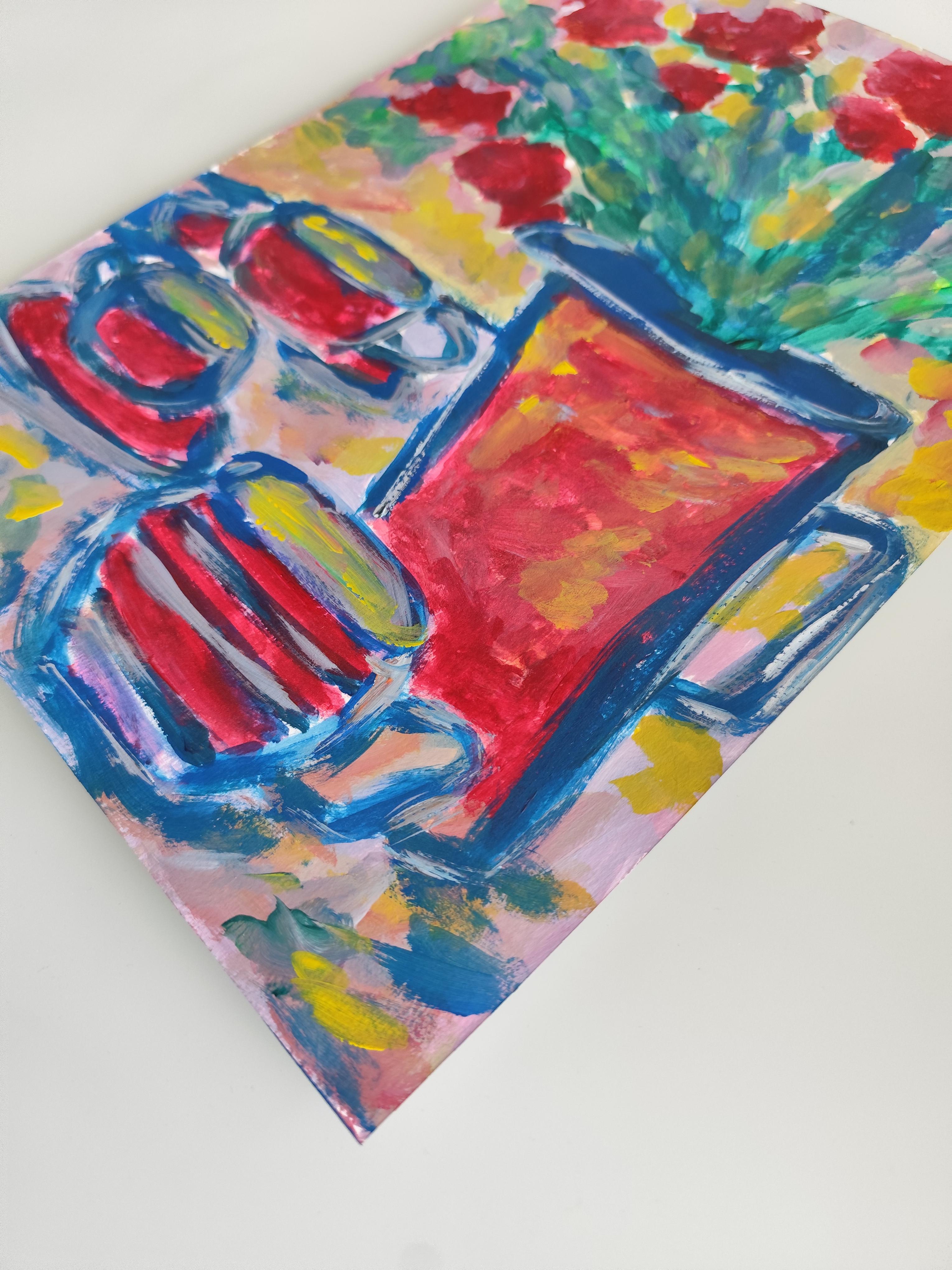 Zeitgenössisches expressionistisches Blumenstillleben 
