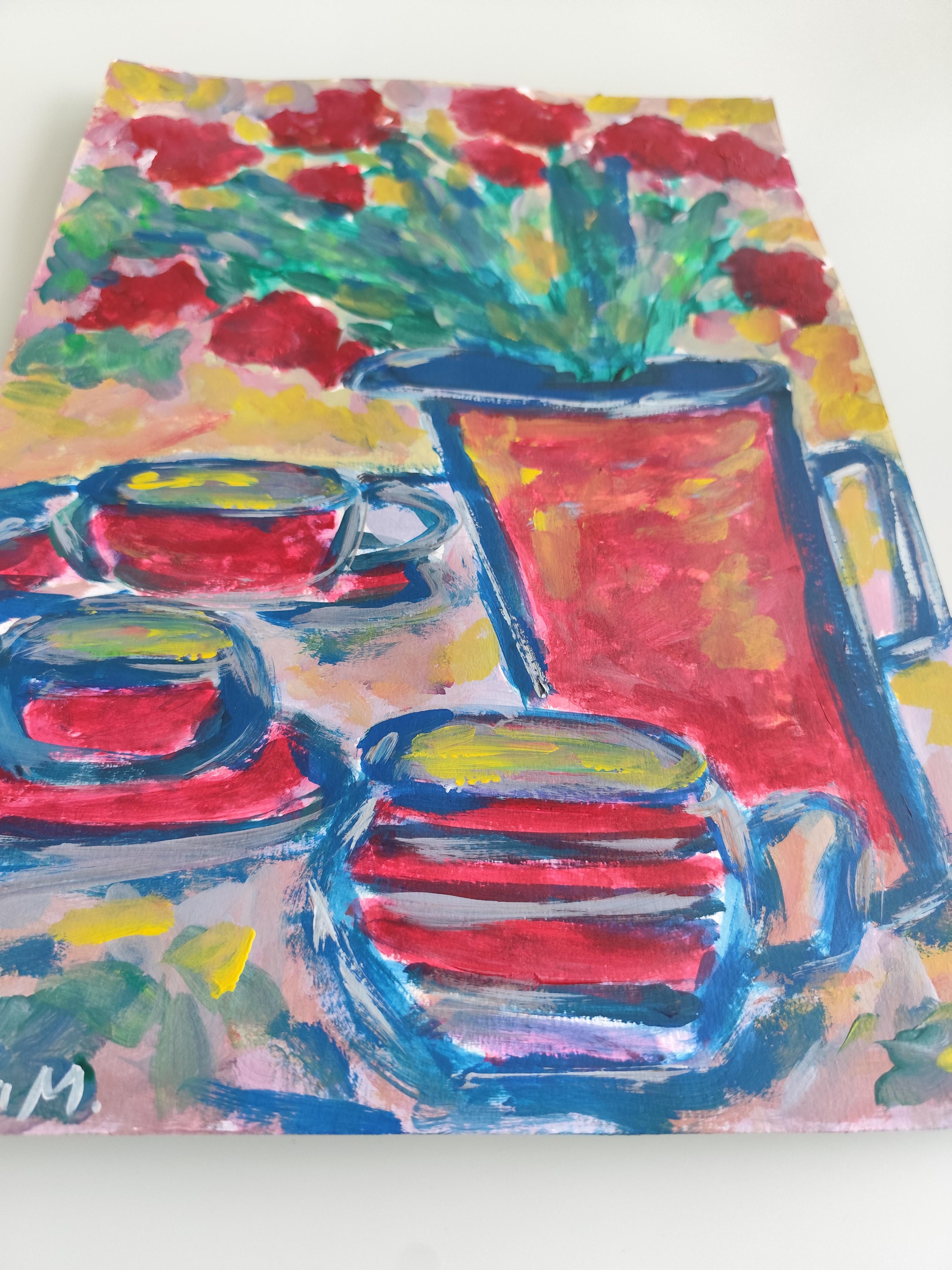 Zeitgenössisches expressionistisches Blumenstillleben 