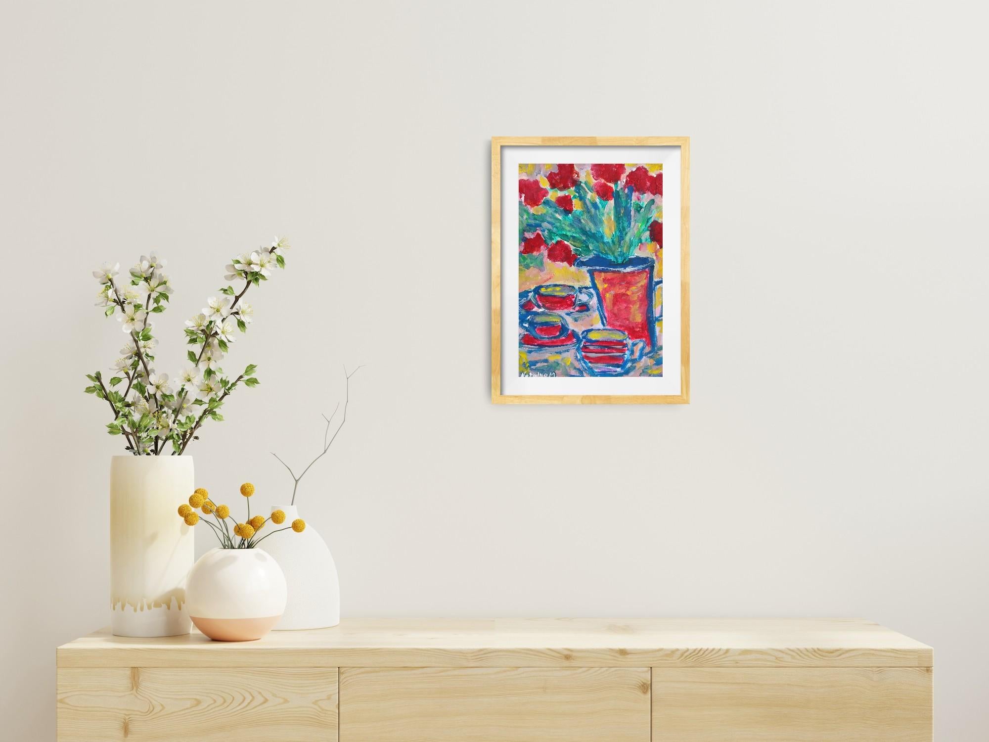 Zeitgenössisches expressionistisches Blumenstillleben 