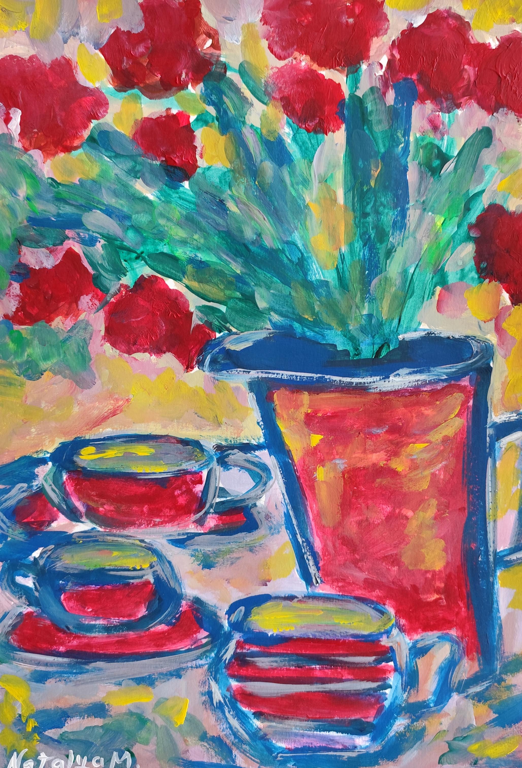 Contemporary expressionist still life floral painting "Quiet conversation"