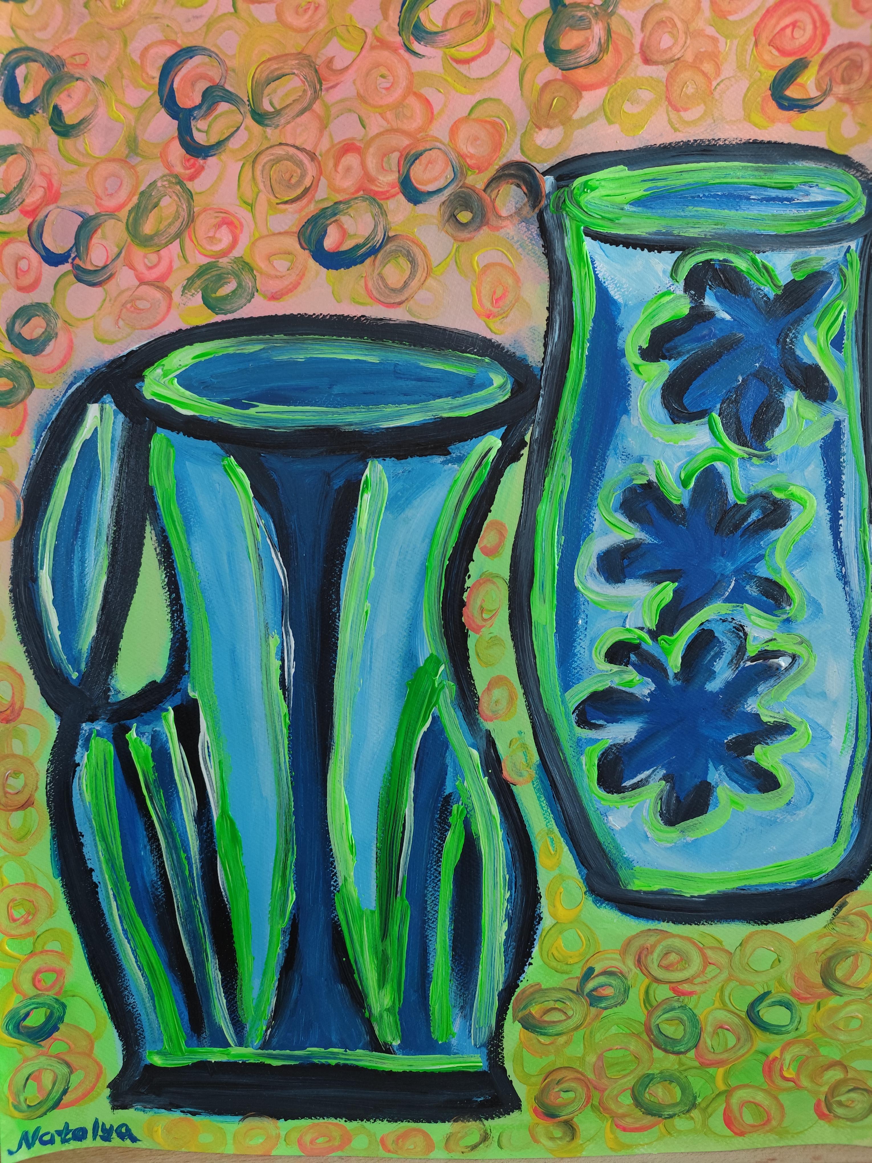 Lebendige Stilllebenmalerei des zeitgenössischen Expressionisten  auf Papier 