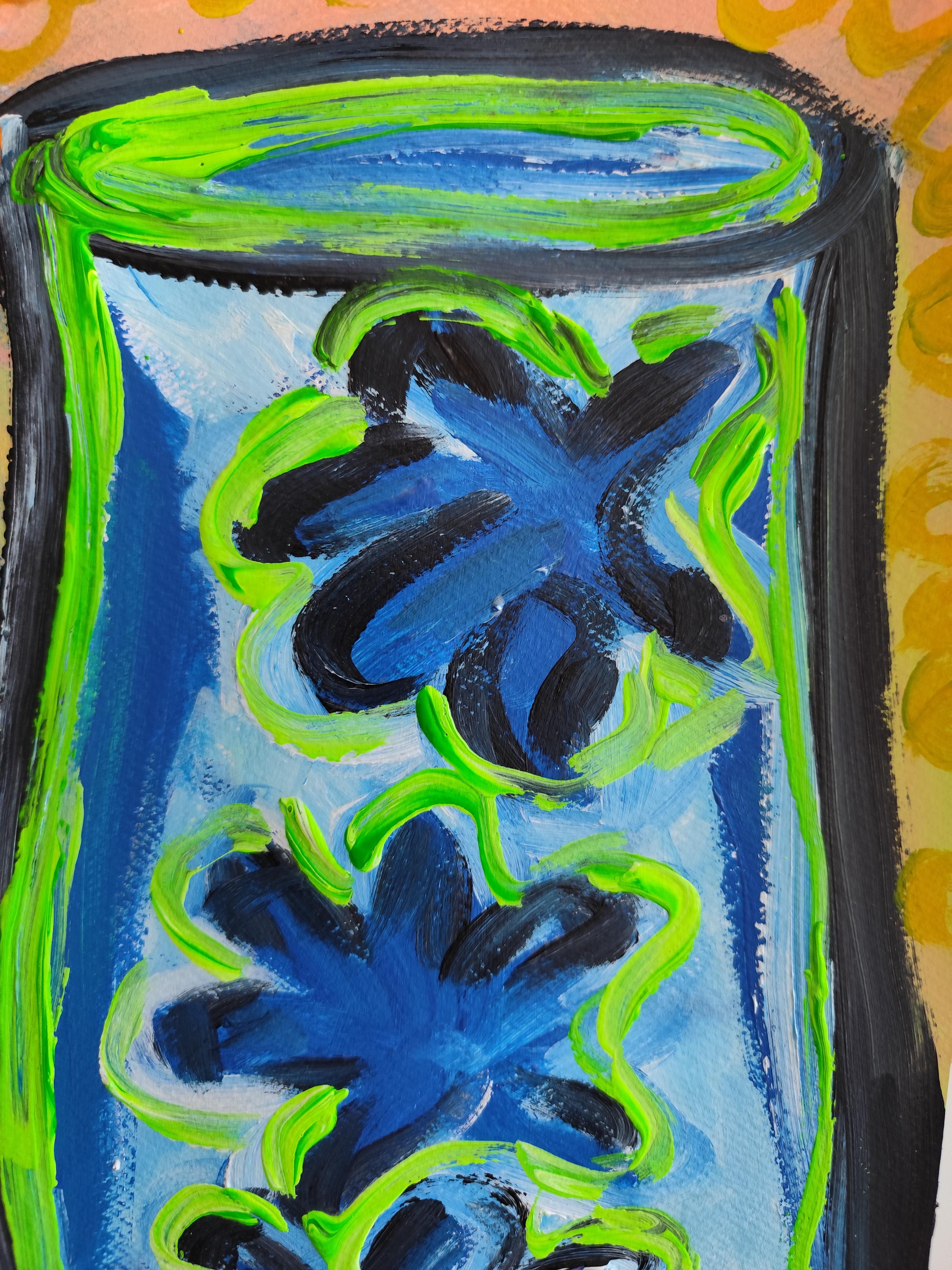 Lebendige Stilllebenmalerei des zeitgenössischen Expressionisten  auf Papier 