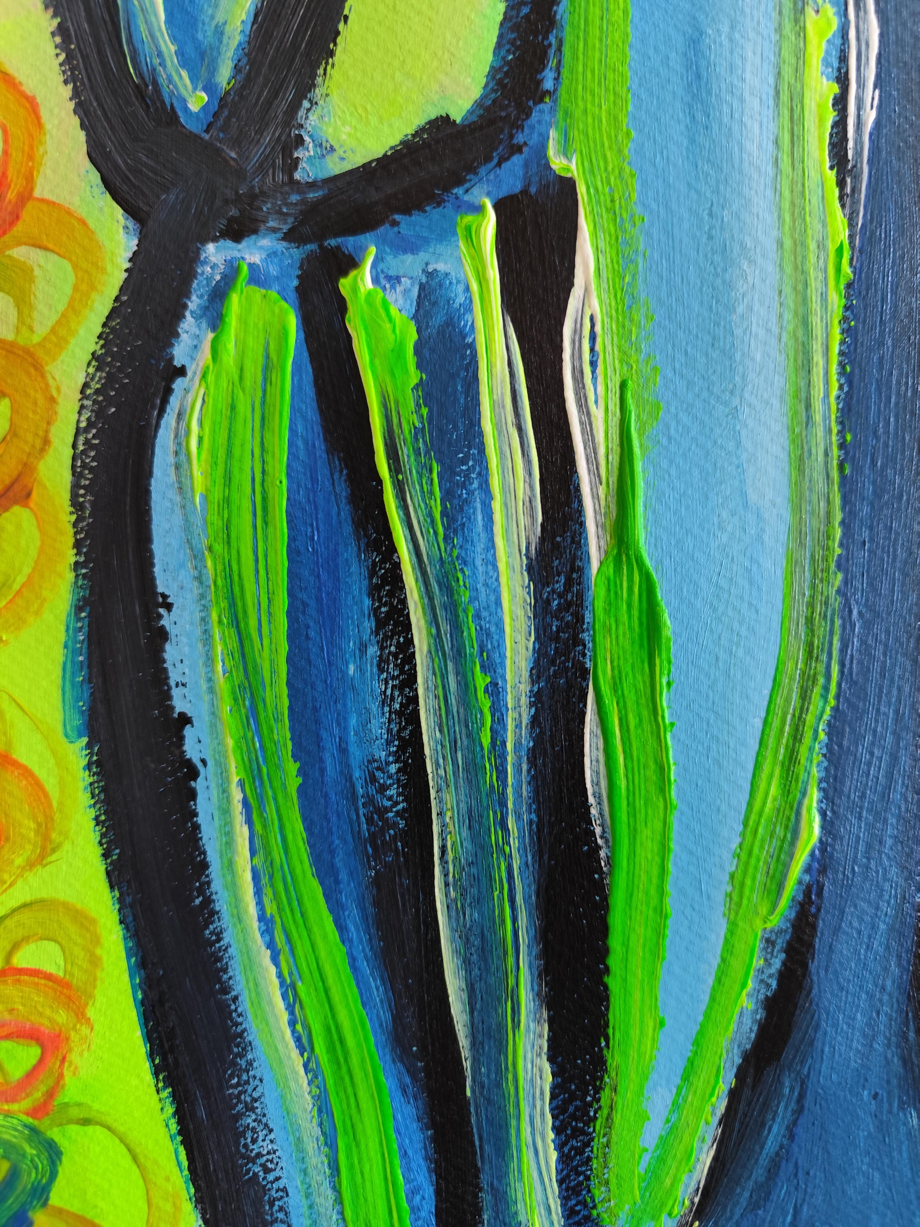 Lebendige Stilllebenmalerei des zeitgenössischen Expressionisten  auf Papier 