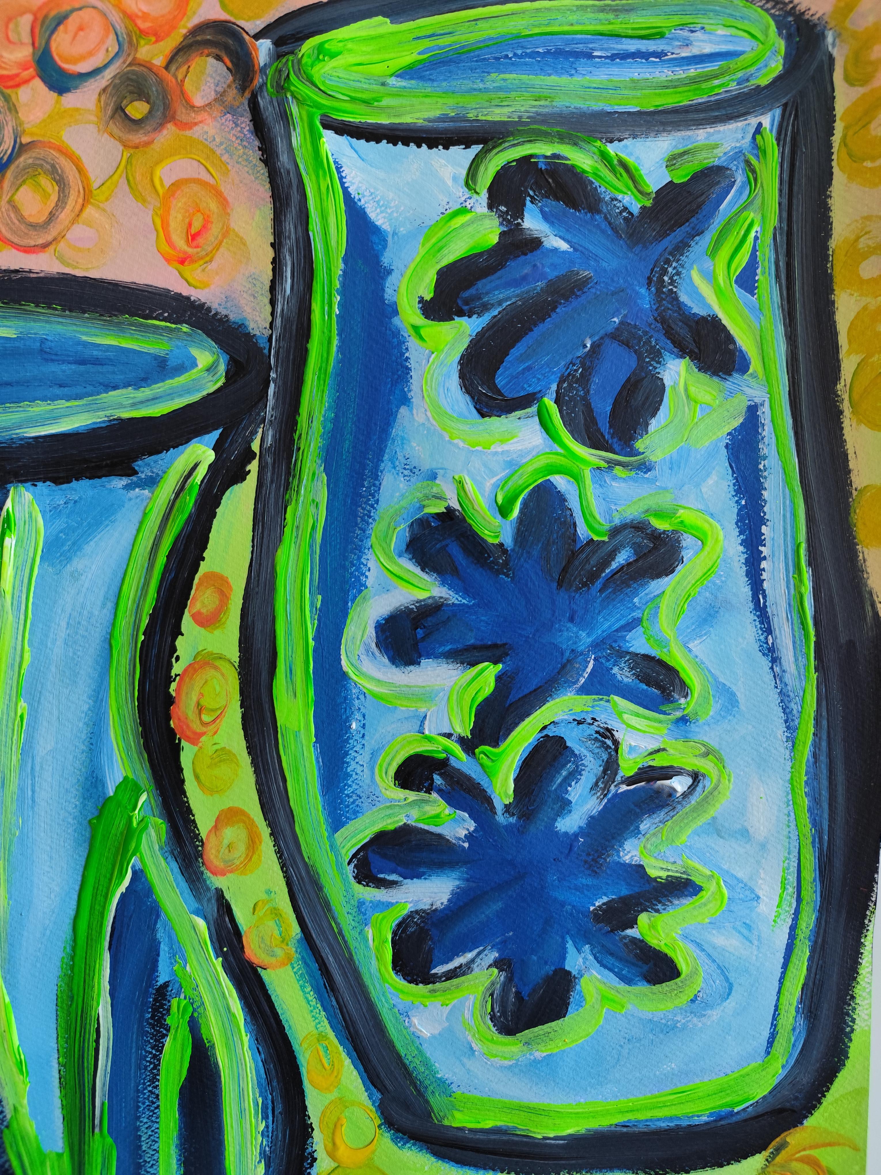 Lebendige Stilllebenmalerei des zeitgenössischen Expressionisten  auf Papier 