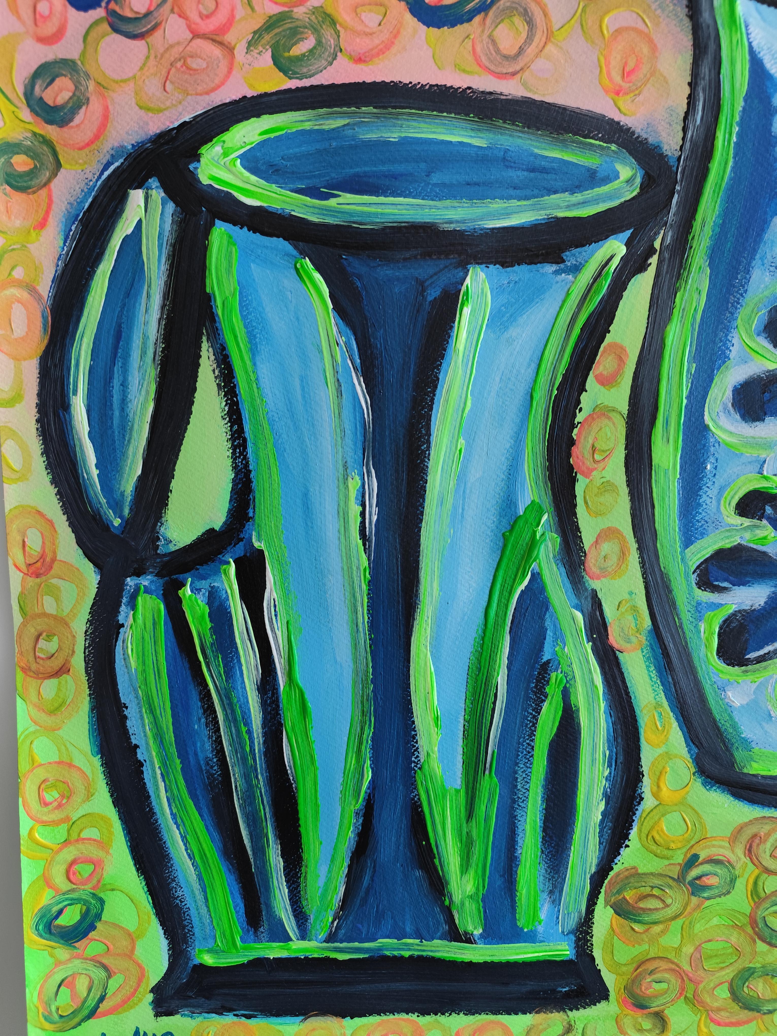 Lebendige Stilllebenmalerei des zeitgenössischen Expressionisten  auf Papier 