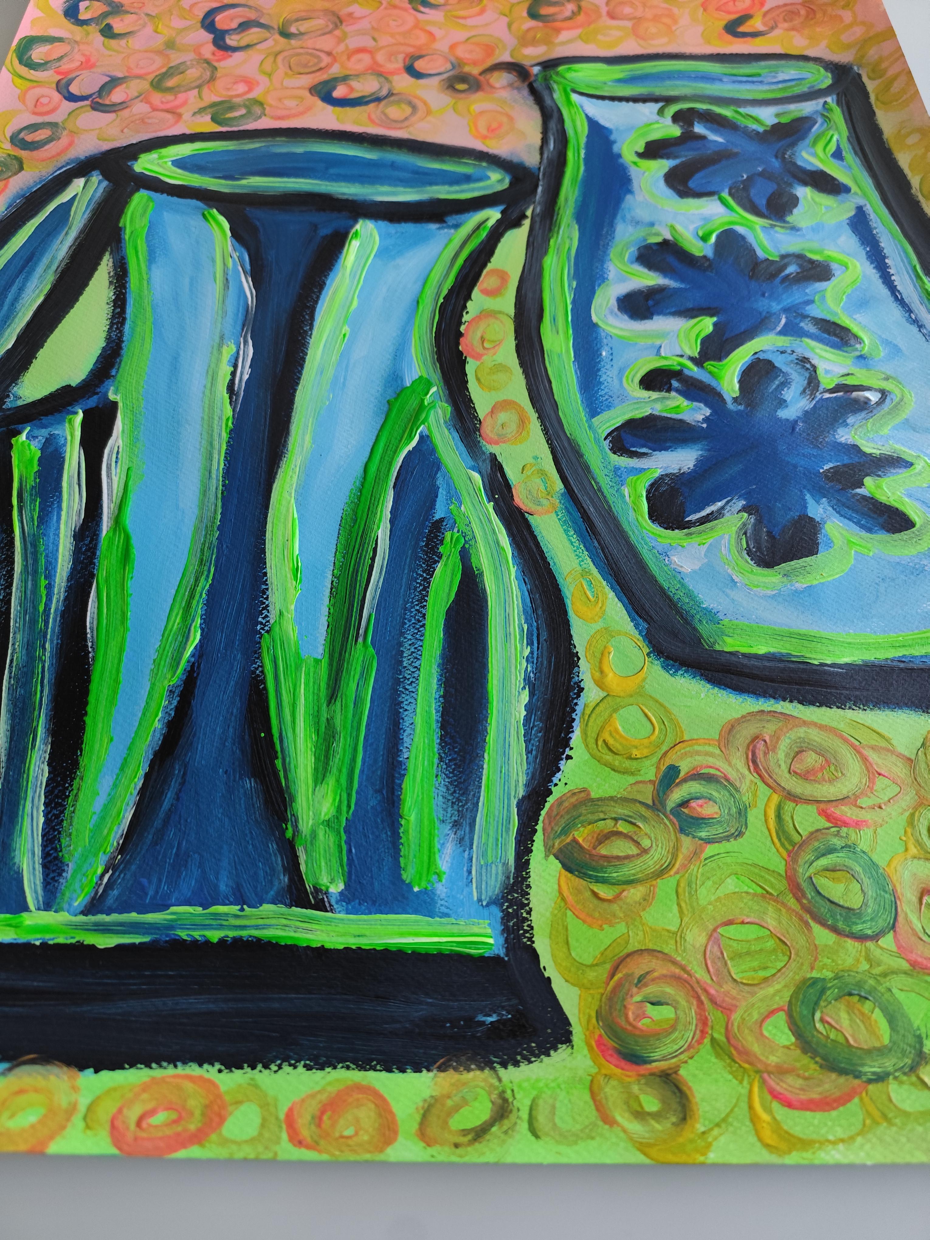 Lebendige Stilllebenmalerei des zeitgenössischen Expressionisten  auf Papier 