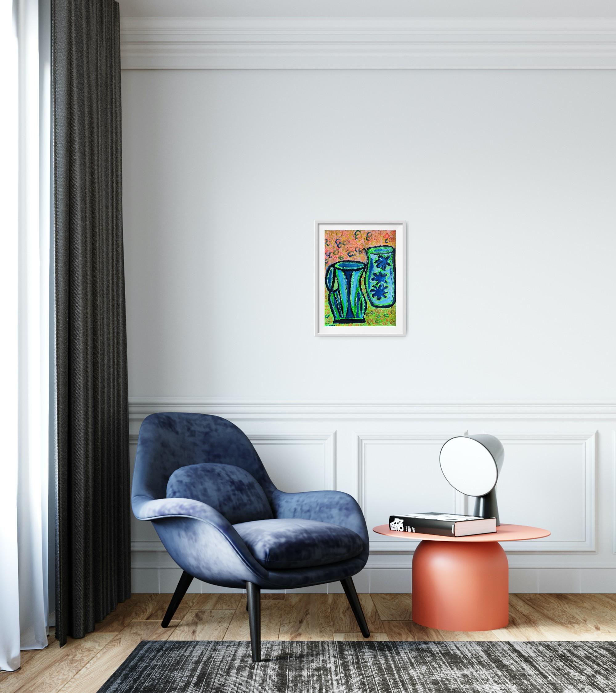 Lebendige Stilllebenmalerei des zeitgenössischen Expressionisten  auf Papier 