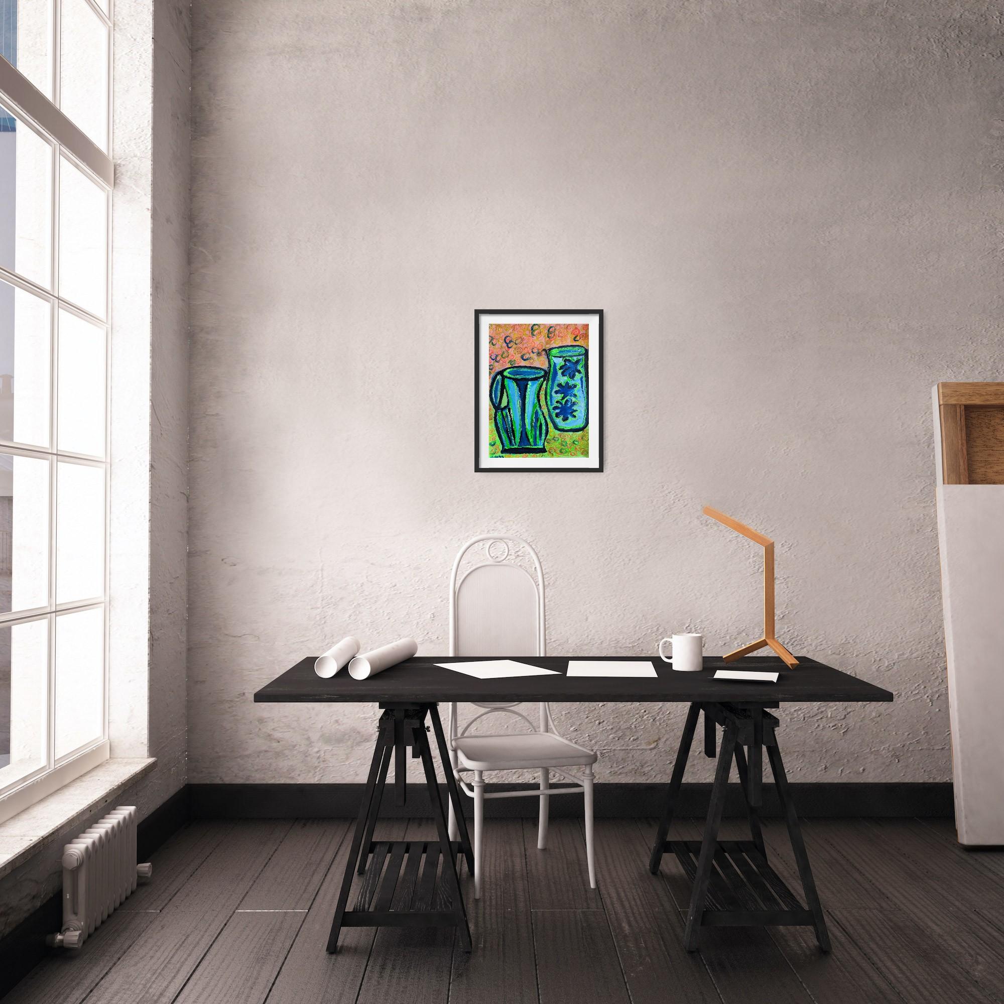 Lebendige Stilllebenmalerei des zeitgenössischen Expressionisten  auf Papier 