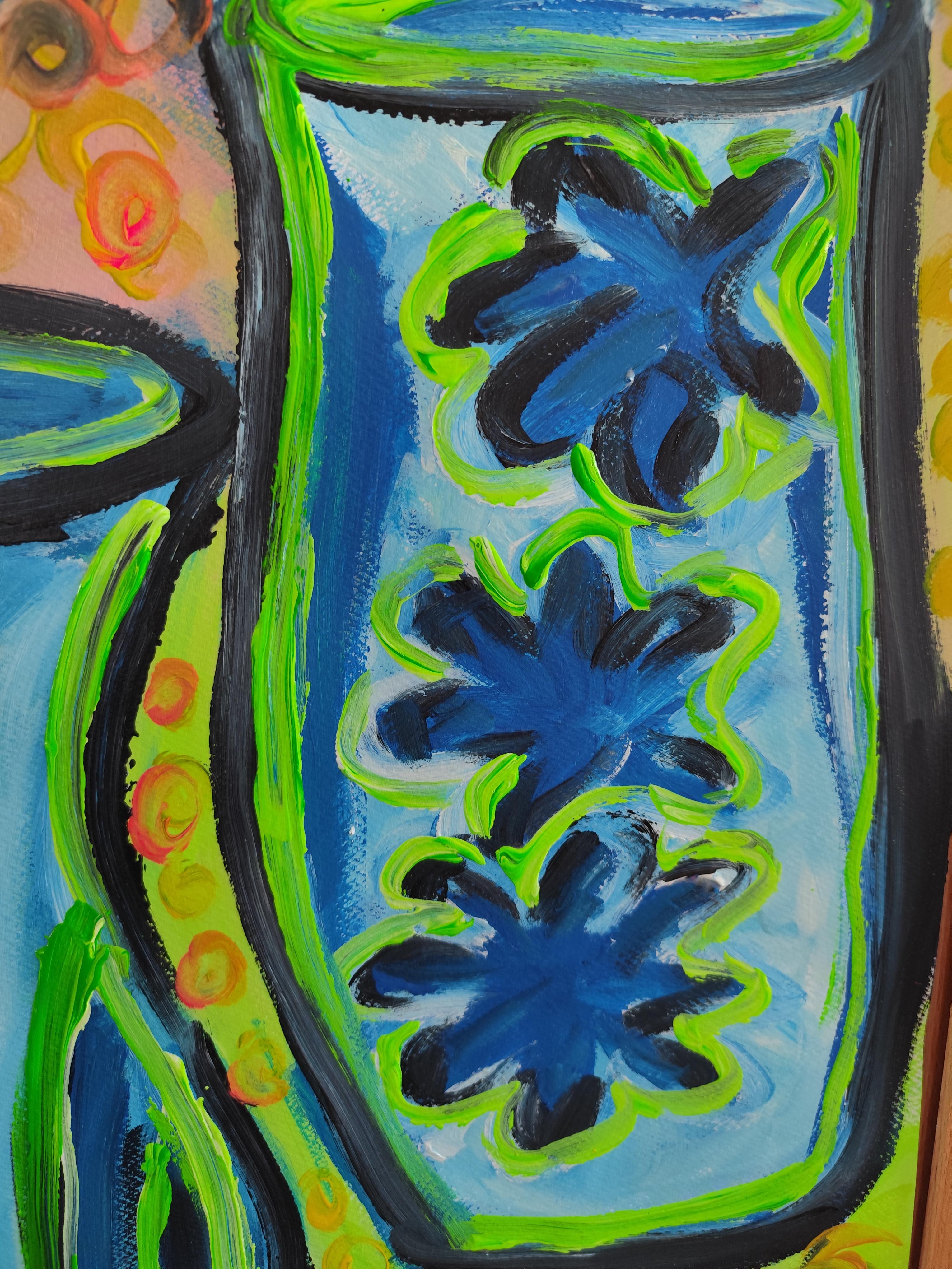 Lebendige Stilllebenmalerei des zeitgenössischen Expressionisten  auf Papier 