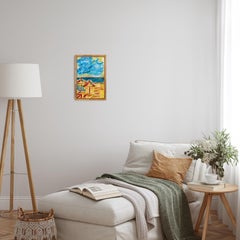 Contemporary expressionist vivid watercolor painting paper " Beachside serenity"
