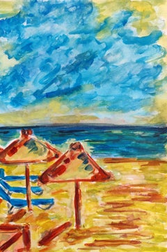 Carta da acquerello espressionista contemporanea " Serenità in riva al mare".