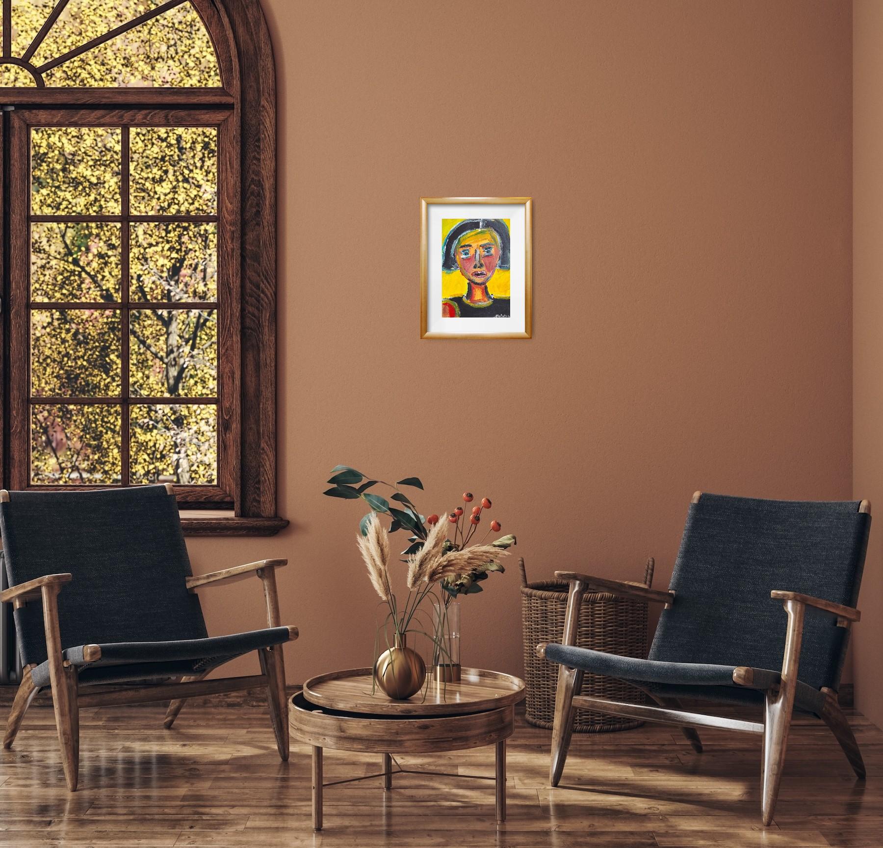 This contemporary abstract expressionist woman's portrait was created by French artist Natalya Mougenot, and belongs to her ongoing series dedicated to women — a series that explores resilience, emotional depth, and the silent battles carried within