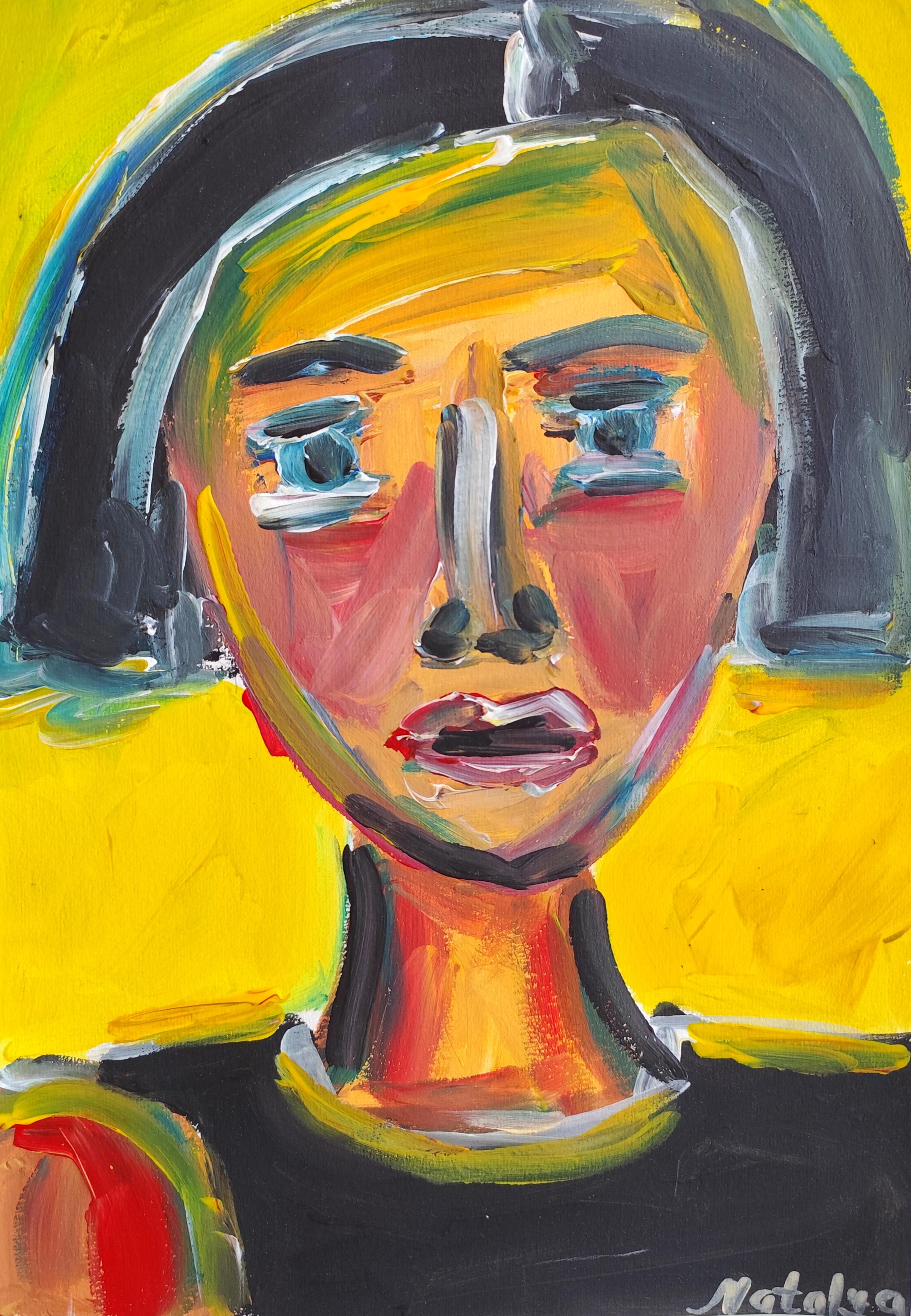 Contemporary expressionist woman
s portrait painting "Hope in her ocean eyes"
