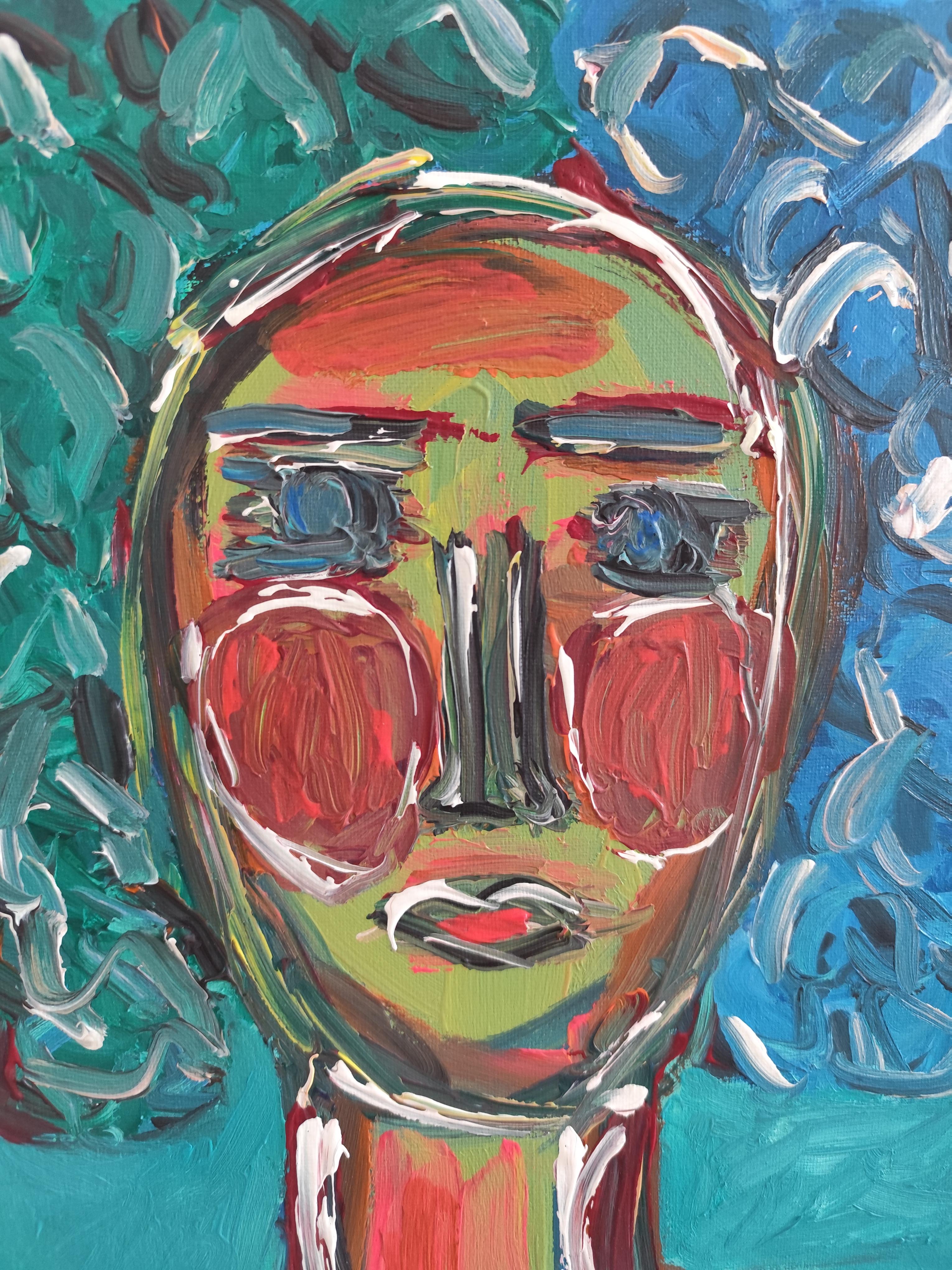 Contemporary Expressionist woman's portrait painting on canvas 