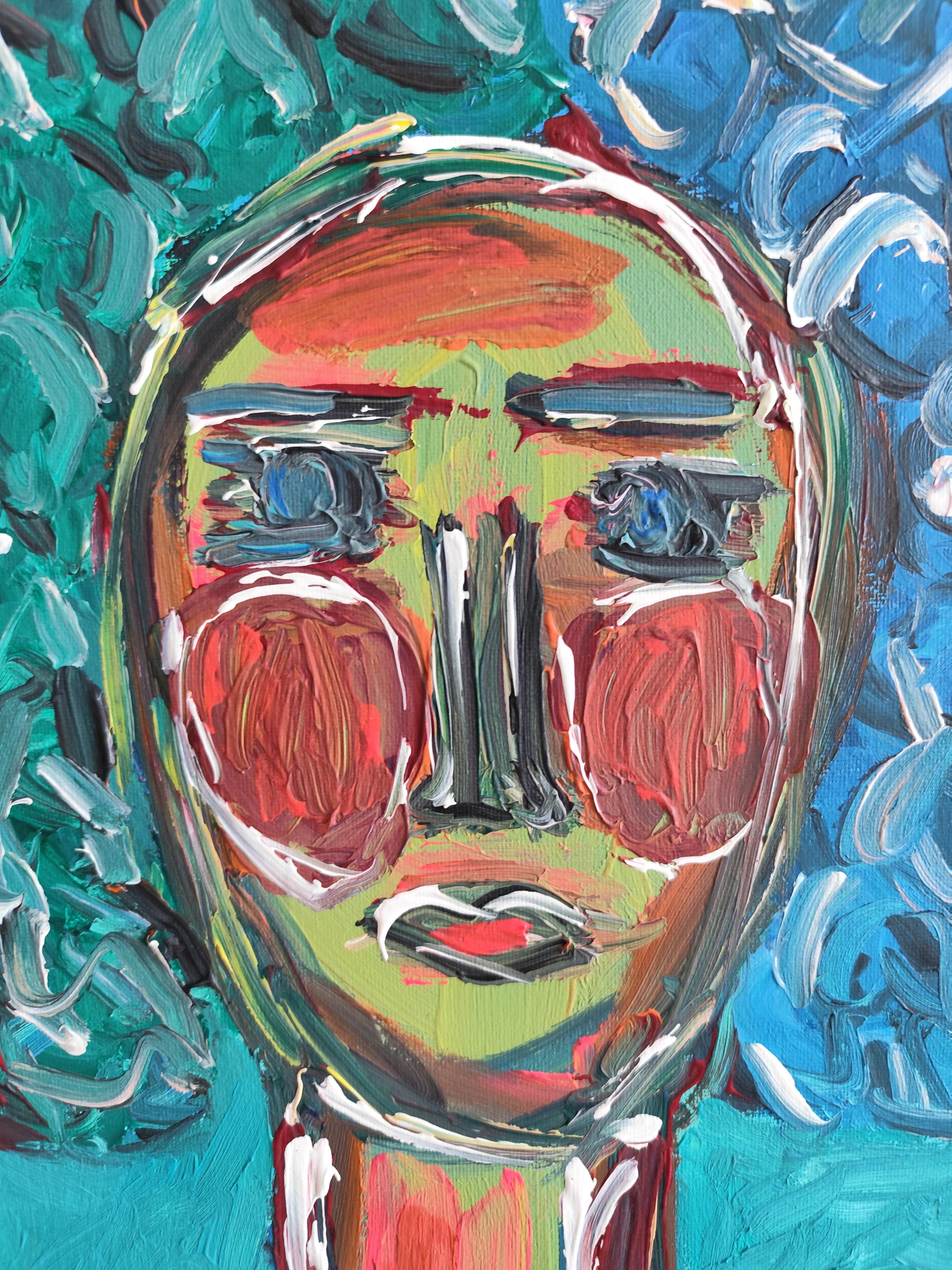 Contemporary Expressionist woman's portrait painting on canvas 