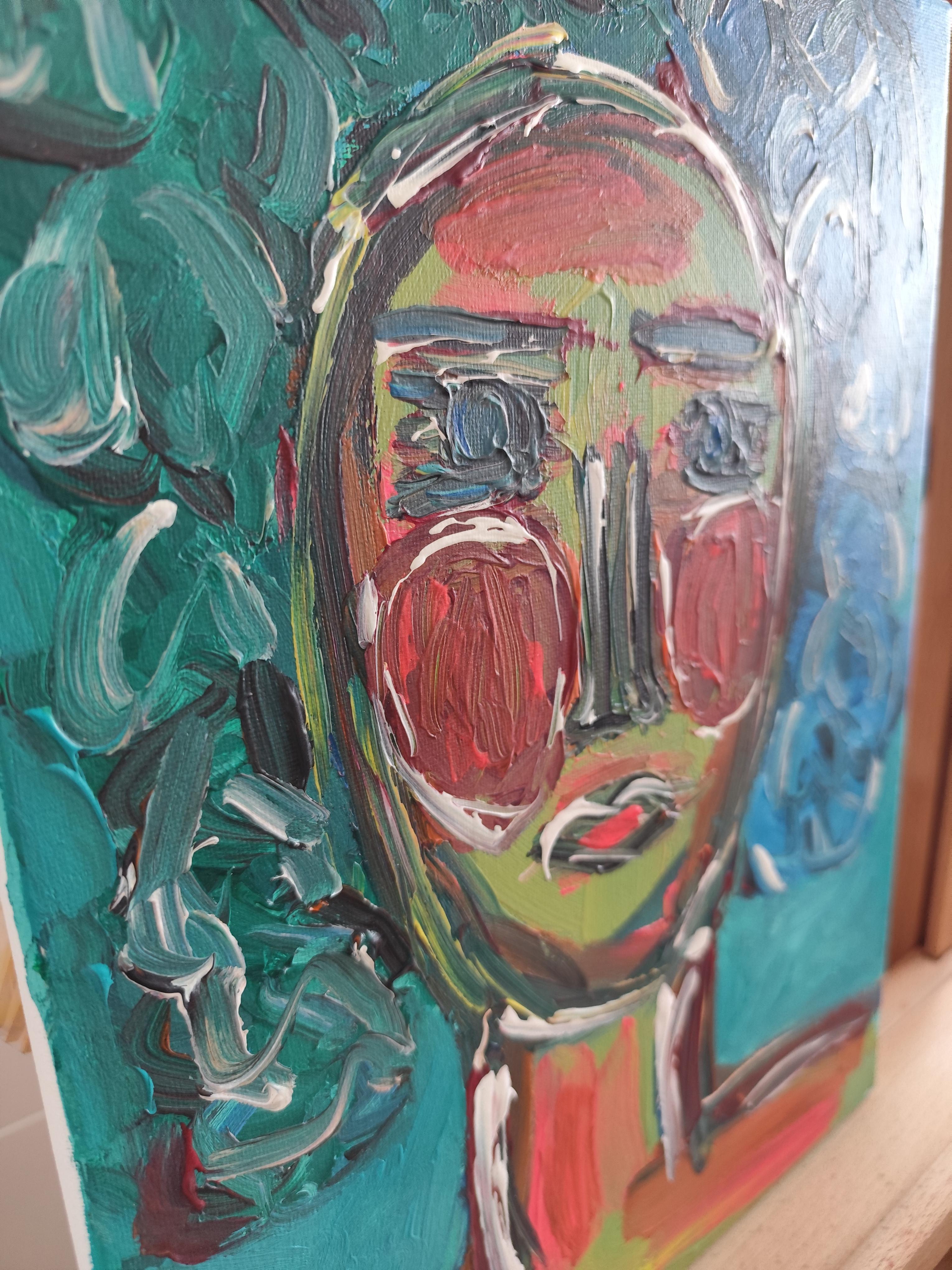 Contemporary Expressionist woman's portrait painting on canvas 