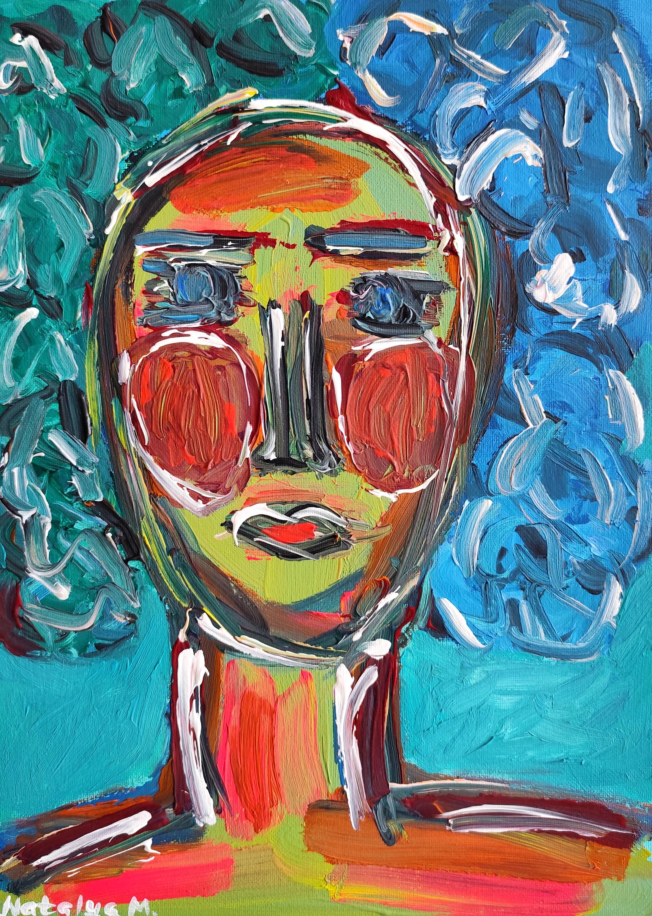 Contemporary Expressionist woman's portrait painting on canvas "Blooming Will"