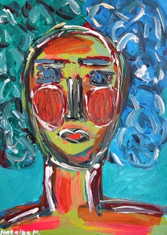 Contemporary Expressionist woman's portrait painting on canvas "Blooming Will"