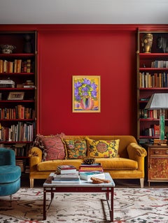 Contemporary expressive colorful acrylic painting "Purple blossoms"