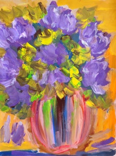 Pittura acrilica contemporanea espressiva e colorata "Fiori viola".