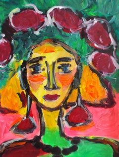 Zeitgenössisches ausdrucksstarkes expressionistisches Frauenporträt "Radiant Femme" auf Papier