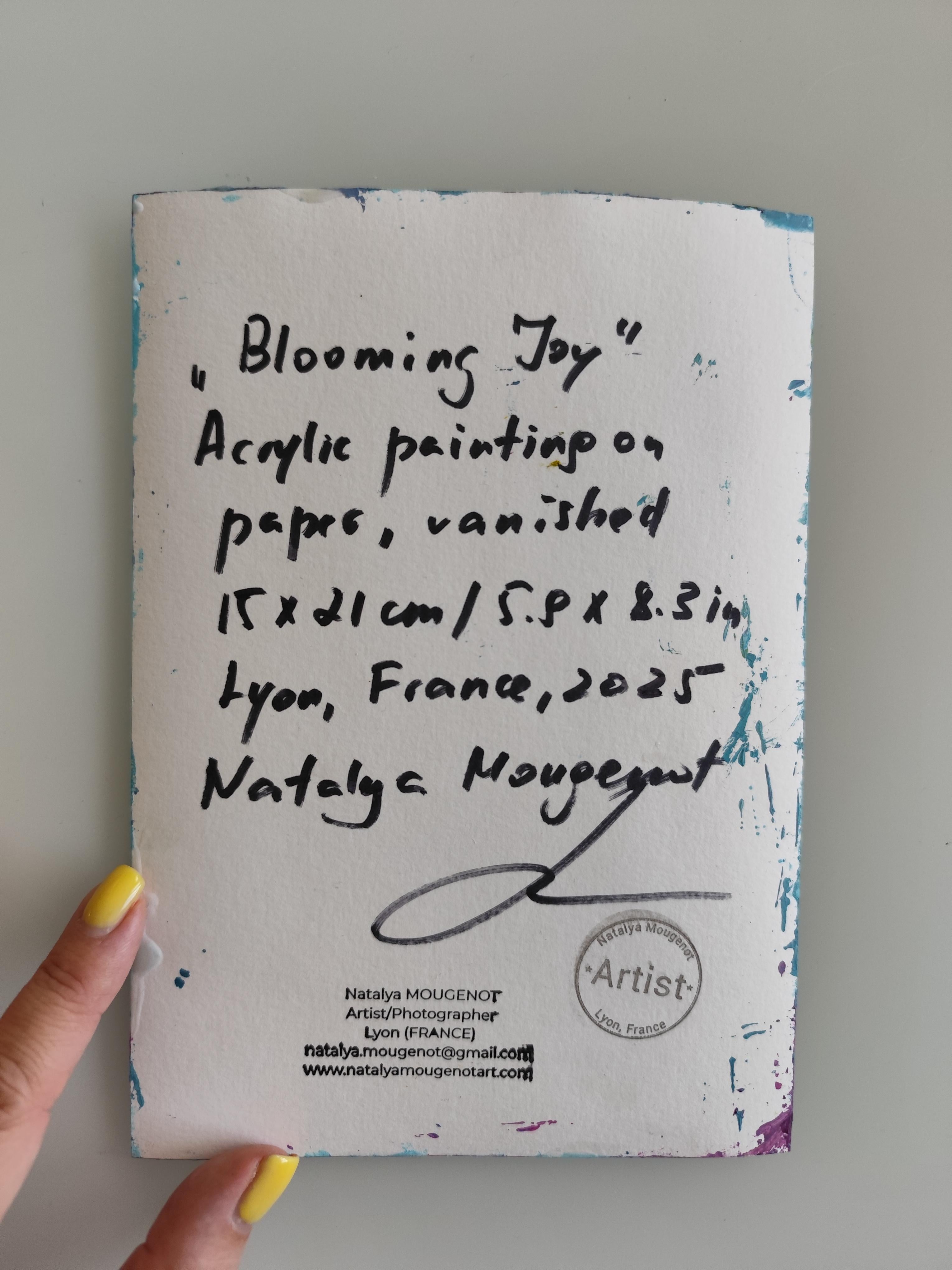 Zeitgenössisches ausdrucksstarkes Blumenstillleben auf Papier 