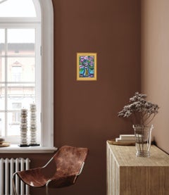 Contemporary expressive still life floral painting on paper "Blooming Joy "