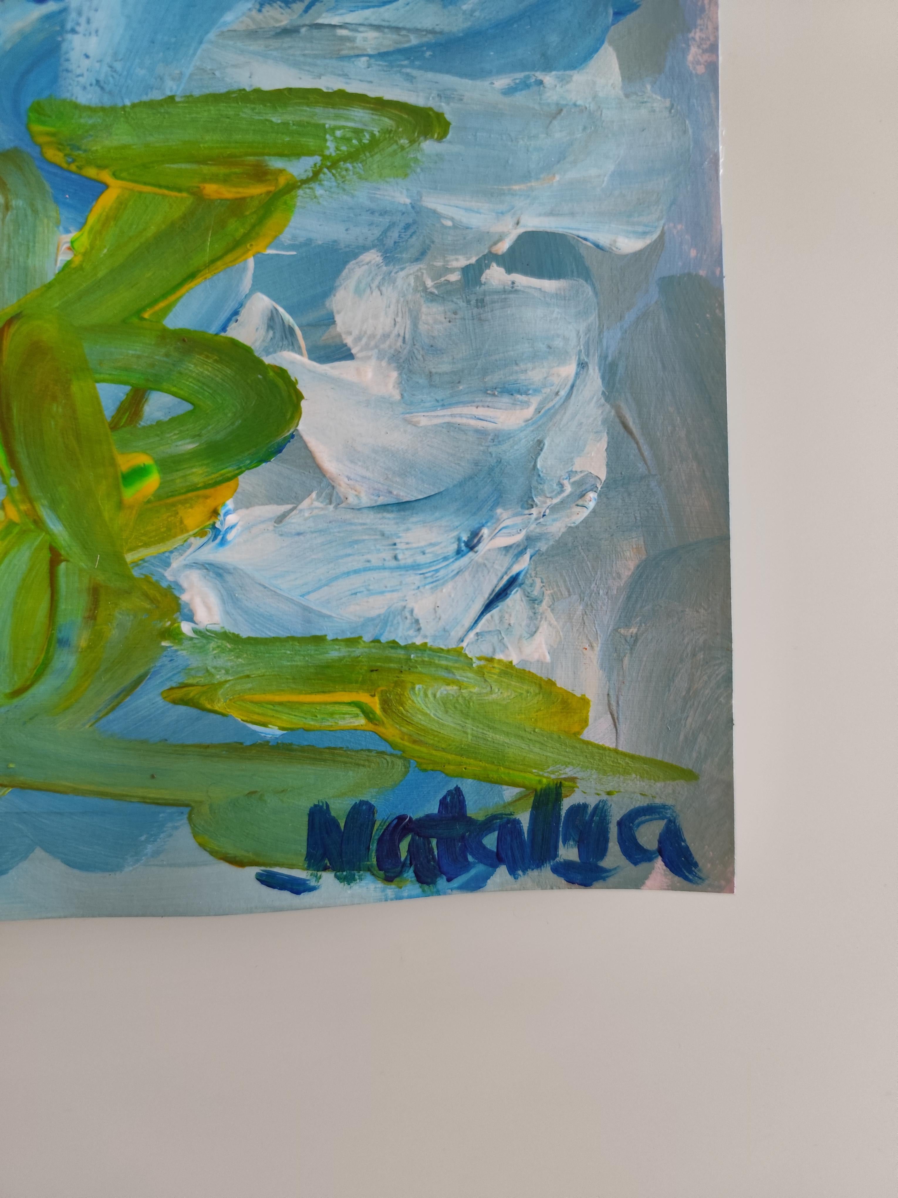 Quadro espressivo contemporaneo di natura morta floreale 