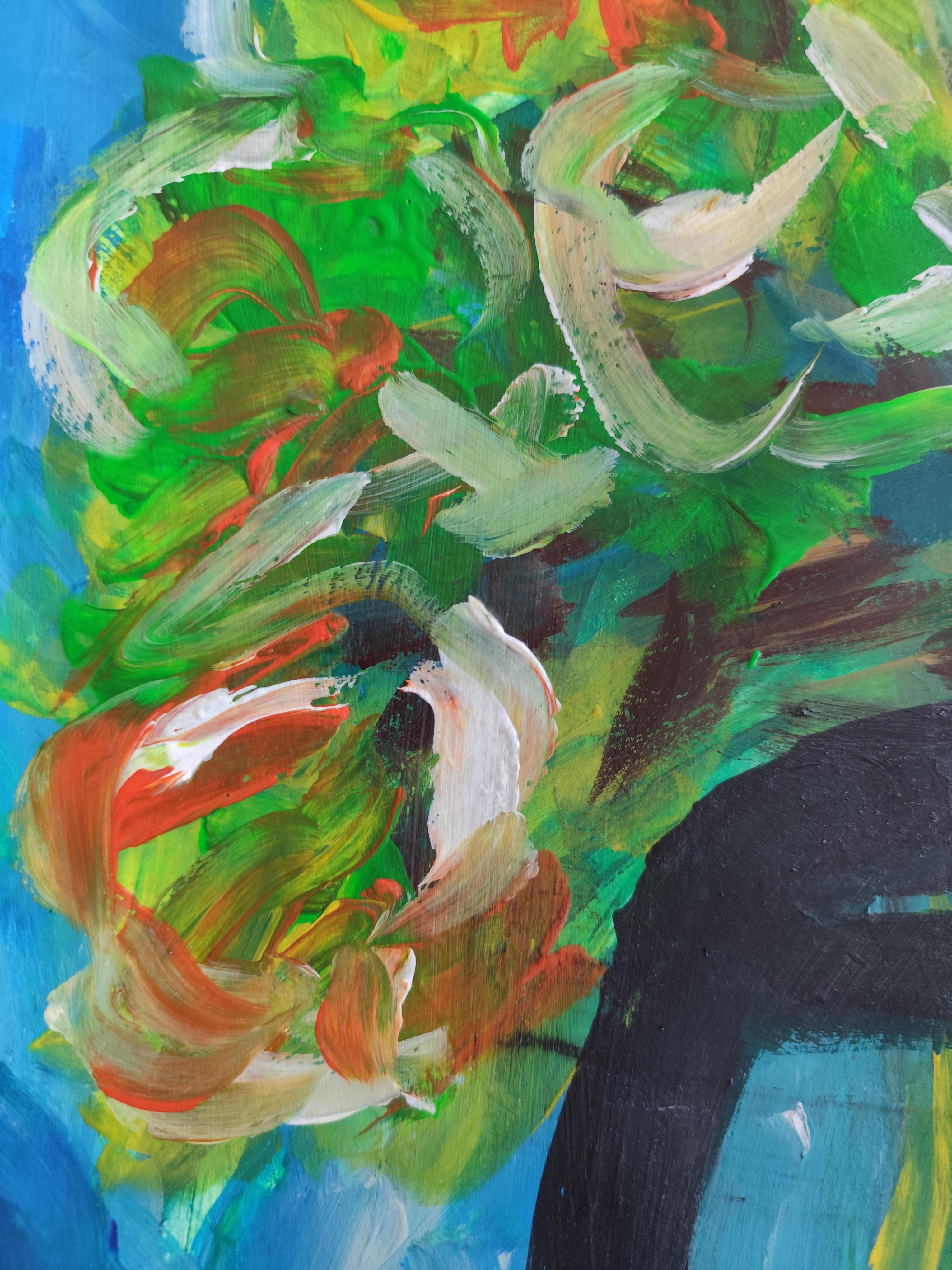 Quadro espressivo contemporaneo di natura morta floreale 