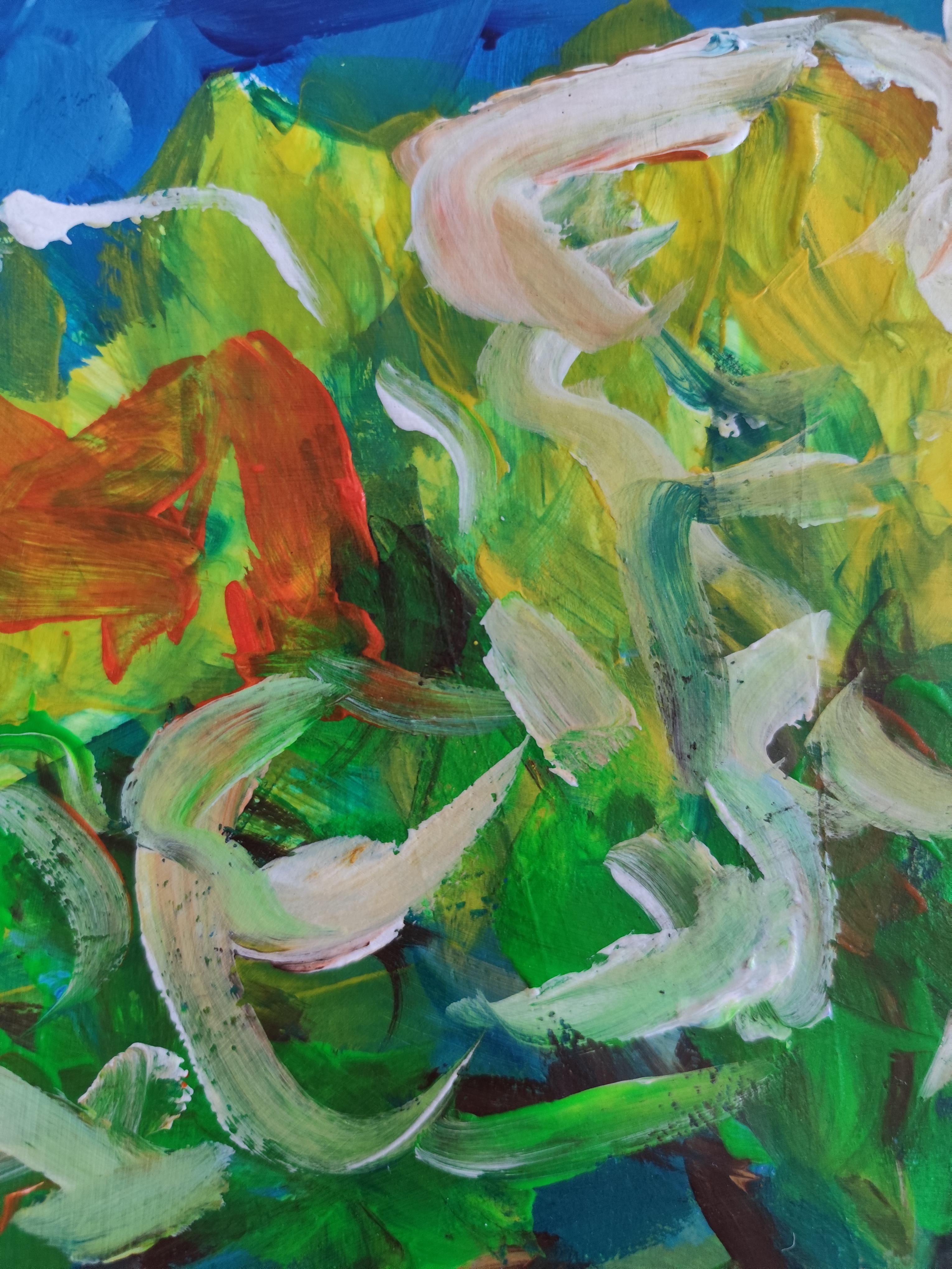 Quadro espressivo contemporaneo di natura morta floreale 