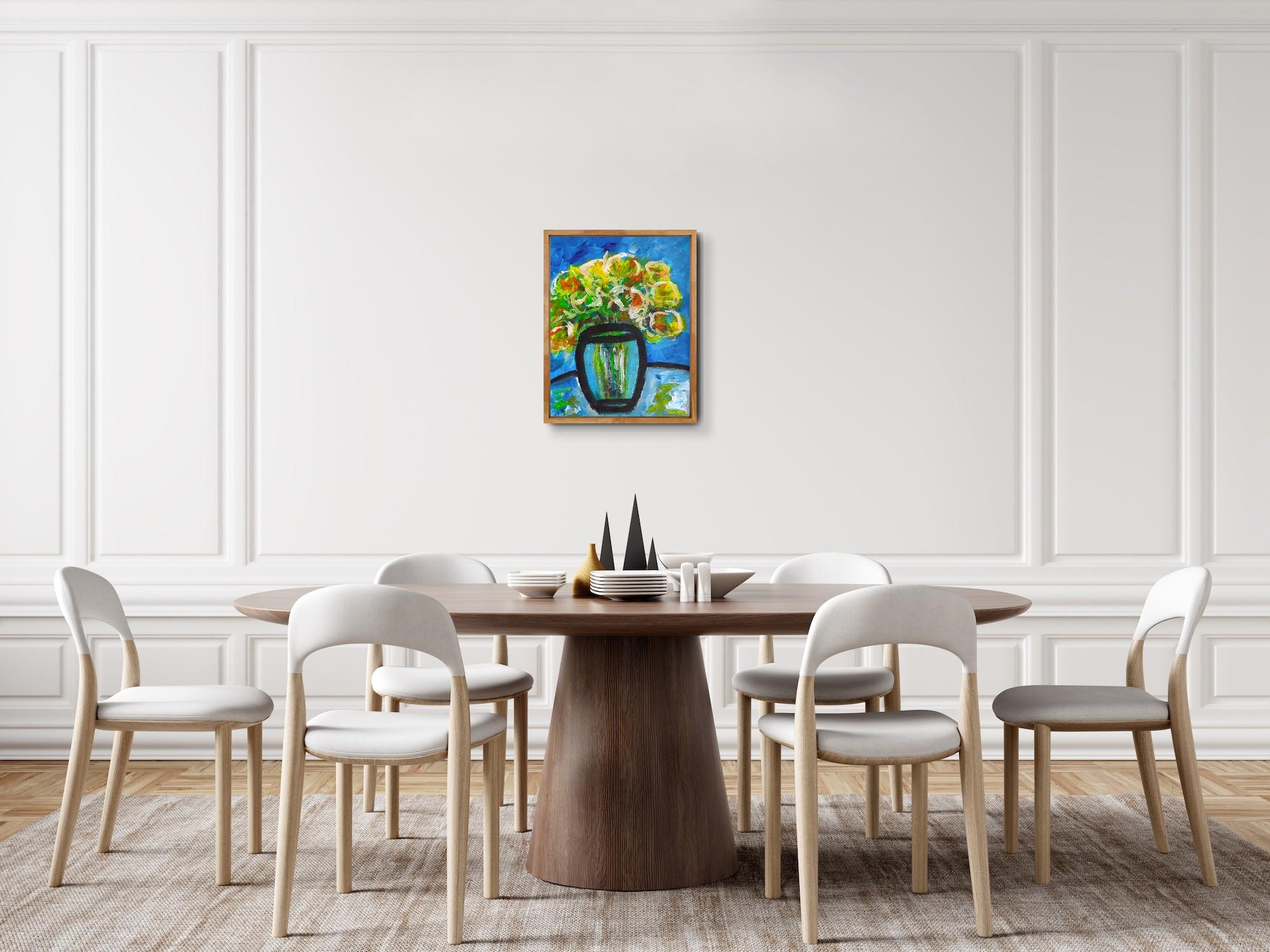Quadro espressivo contemporaneo di natura morta floreale 